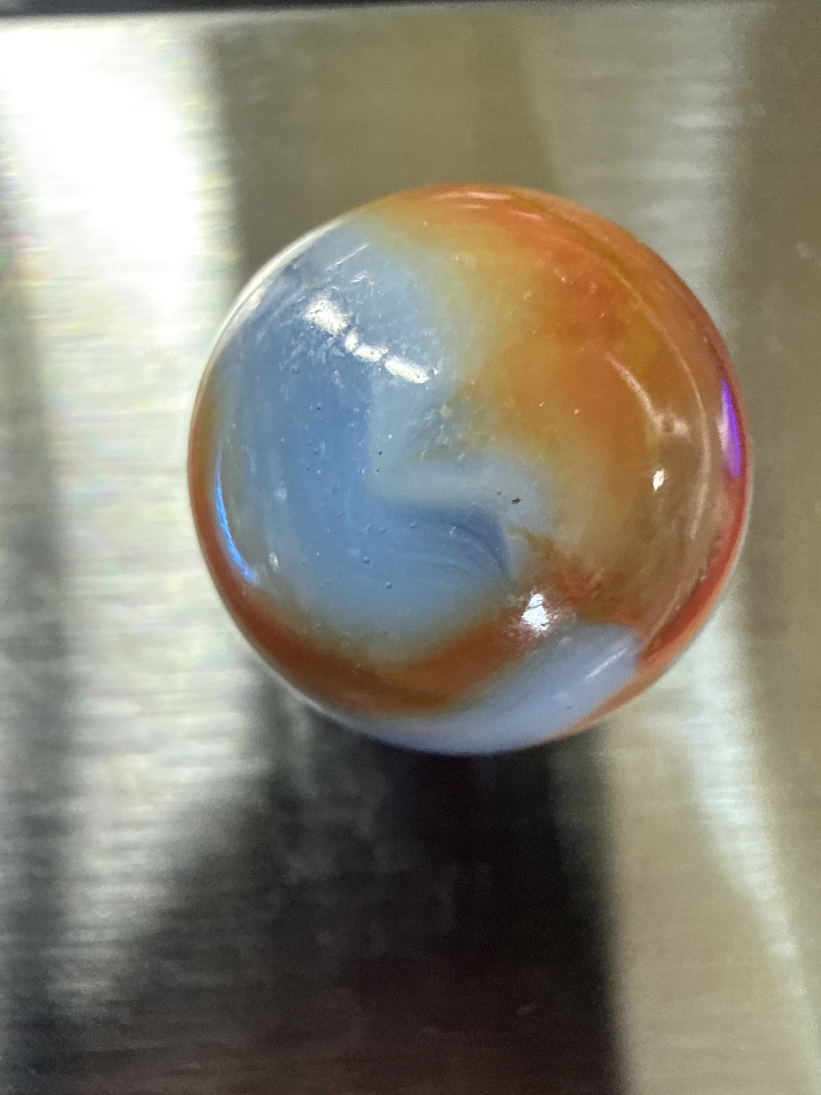 Orange/Red Popeye by Akro Agate Company, identification view