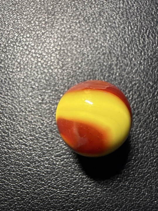 Red and Yellow Swirl by Akro Agate Co., identification view