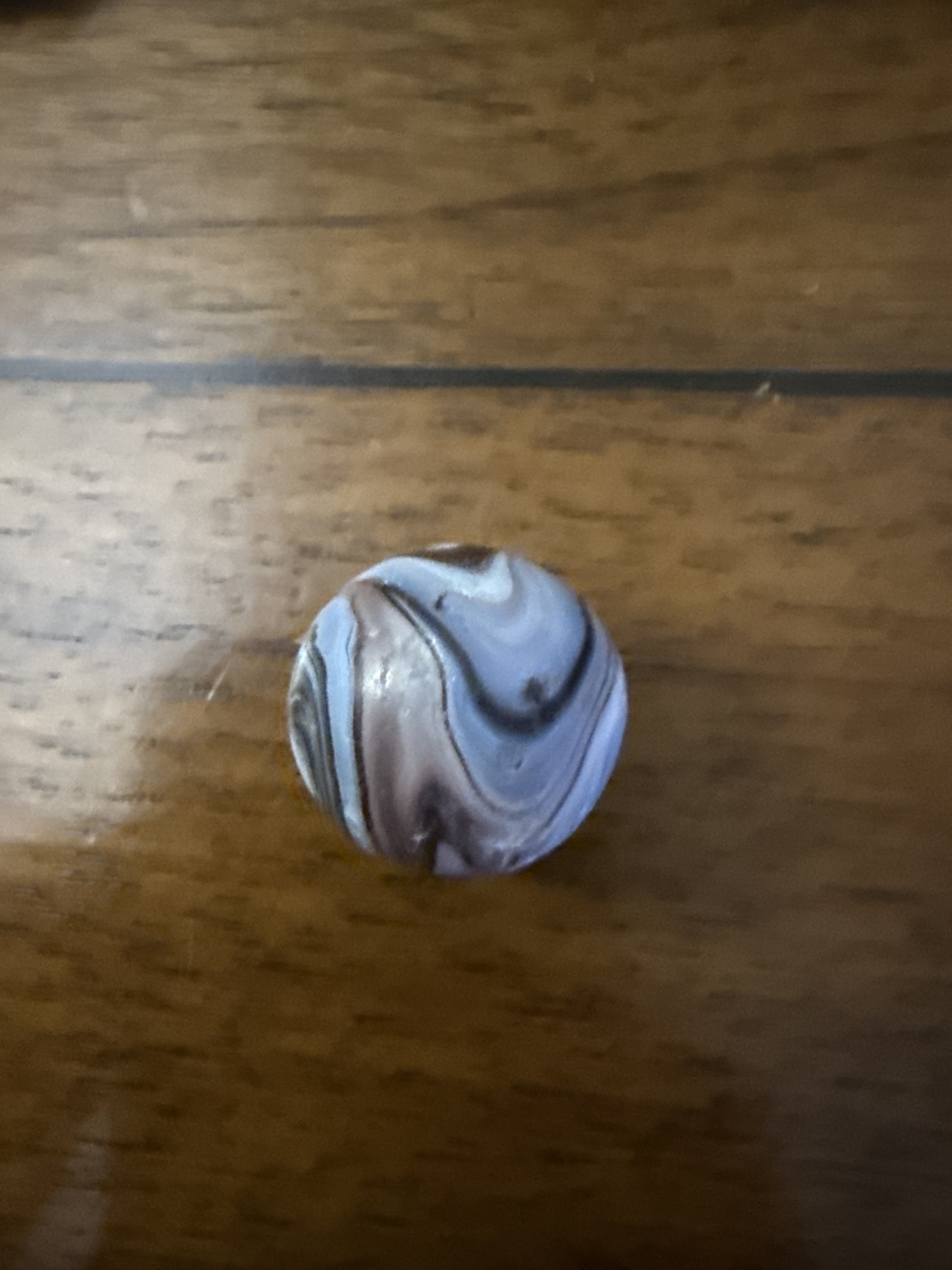 Blue and Brown Swirl Shooter by Alley Agate Company, identification view
