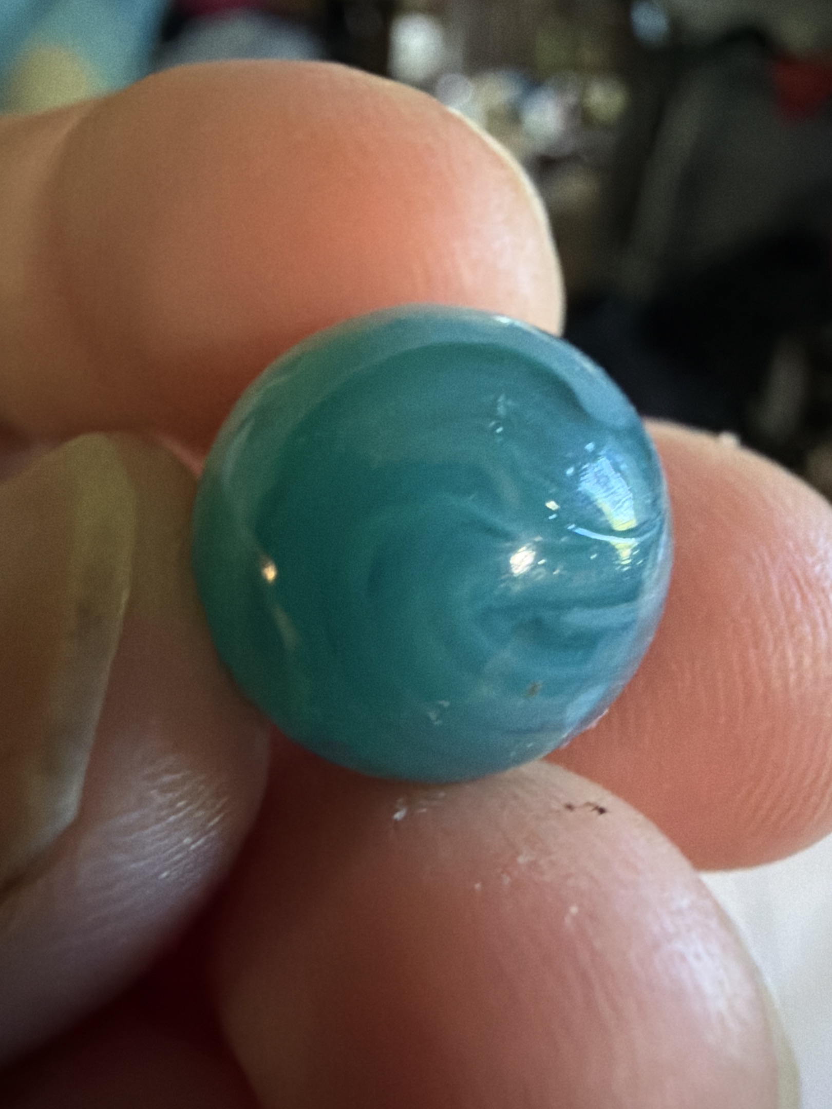 Teal and White Swirl by Akro Agate Company, identification view