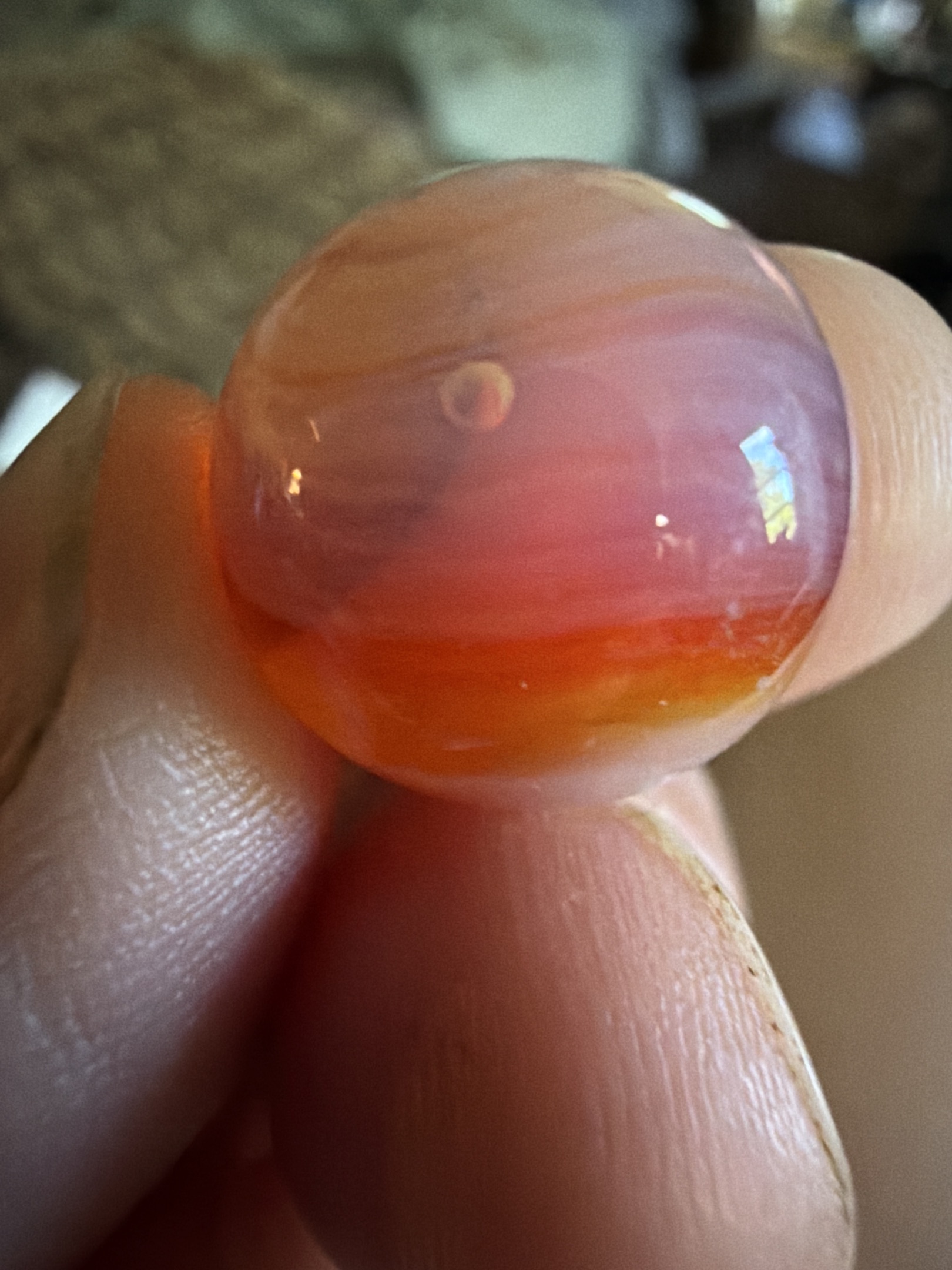 Peach / Red-Orange Swirl by Christensen Agate Company, identification view