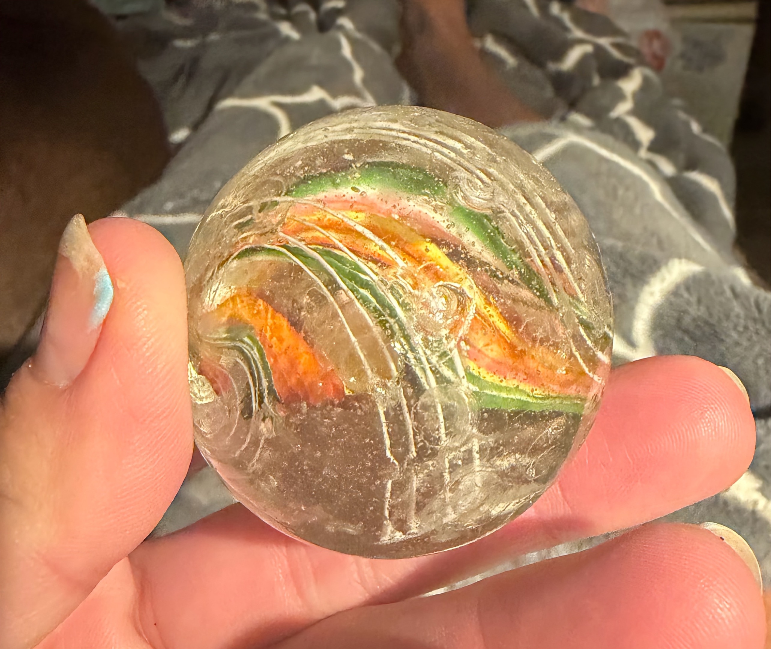 Rainbow Ribbon Latticinio Core by German Handmade - Lauscha, Thuringia, identification view