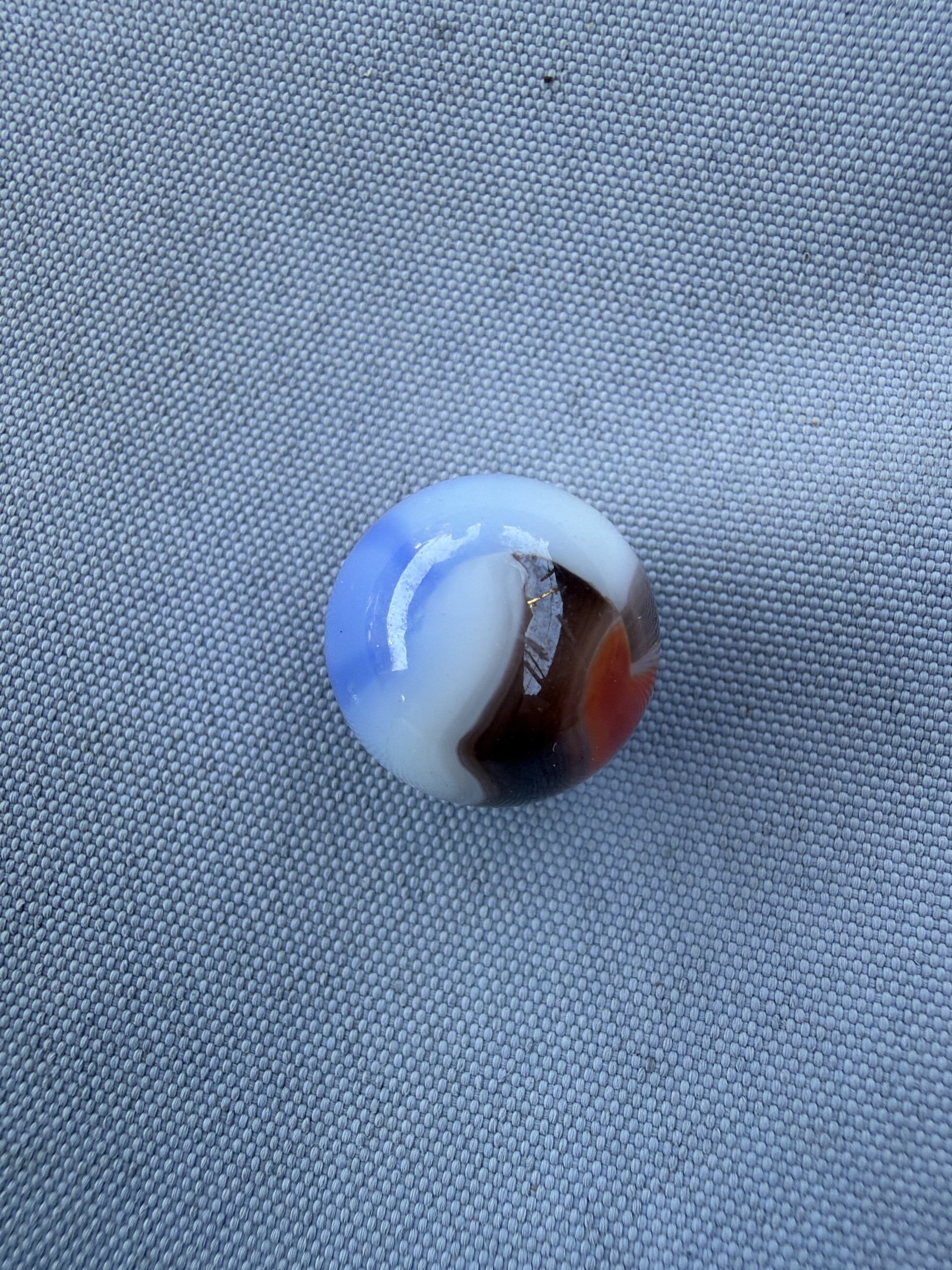 Special - Brown and Orange Patch on White by Akro Agate, identification view