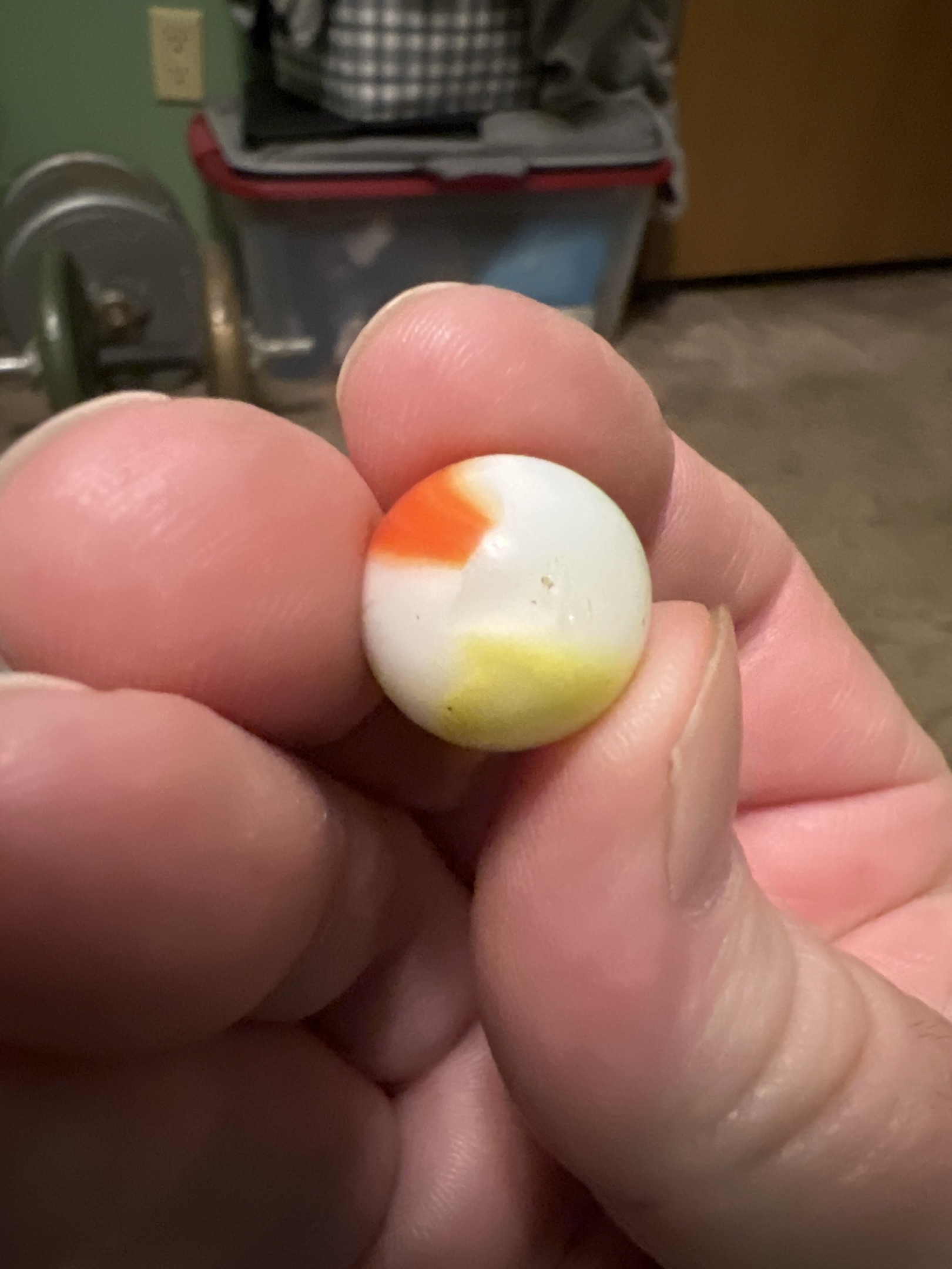 Orange and Yellow Rainbo by Peltier Glass Co., identification view
