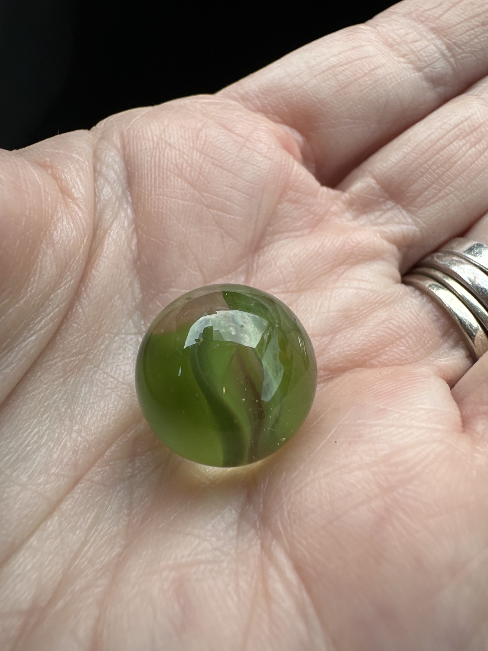 Dual Color Cat's Eye (Green & Red/Brown) by Vitro Agate Company, identification view