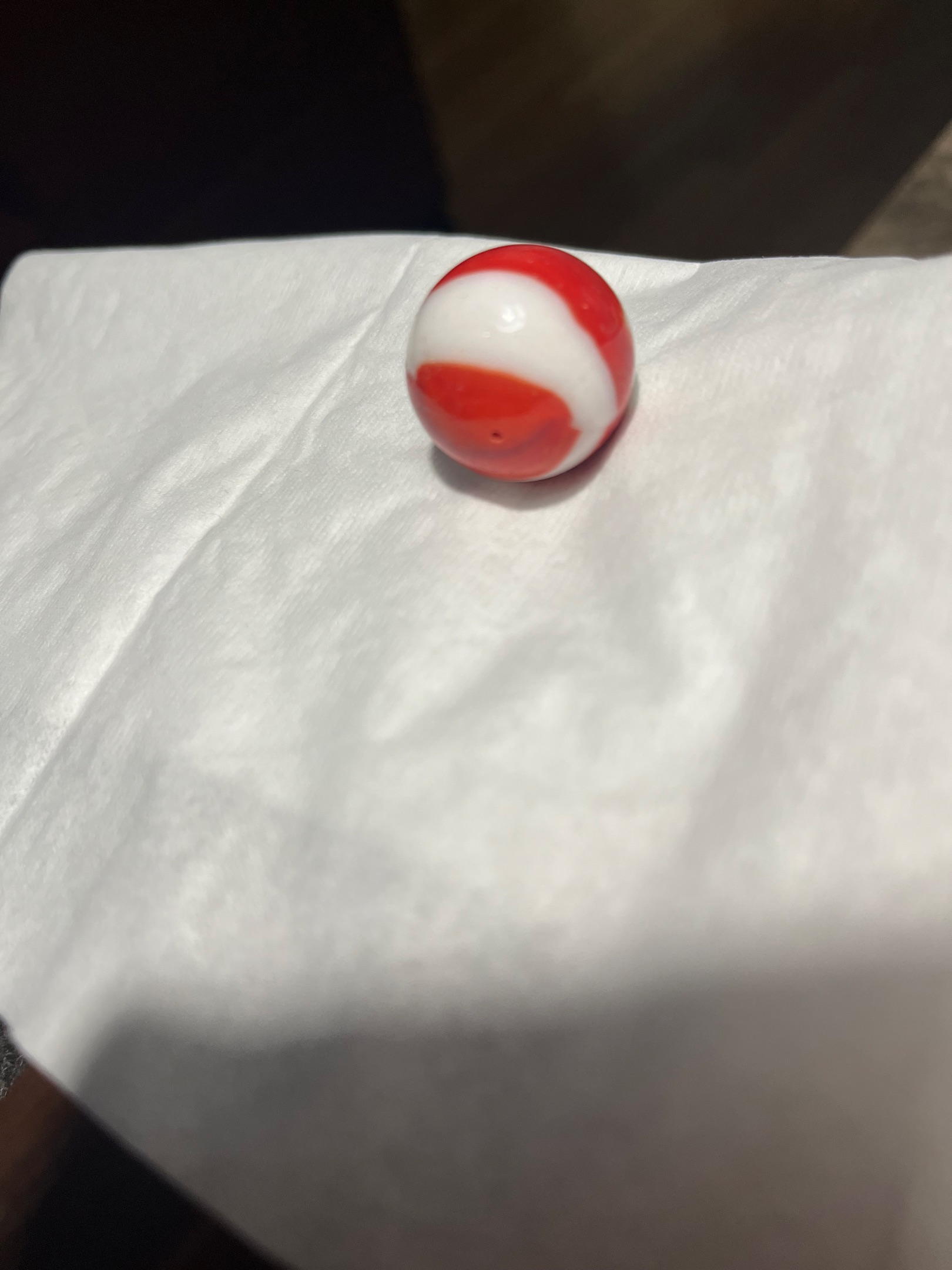 Prize Name / Red & White Corkscrew by Akro Agate