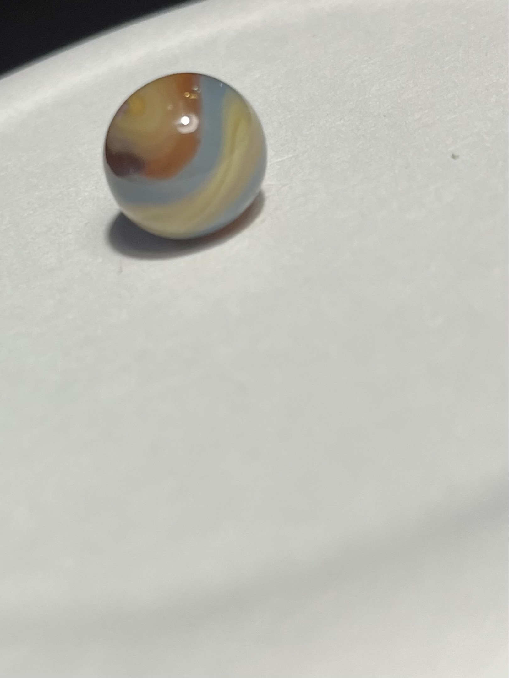 Special Swirl (Powder Blue with Orange and Yellow) by Akro Agate Company