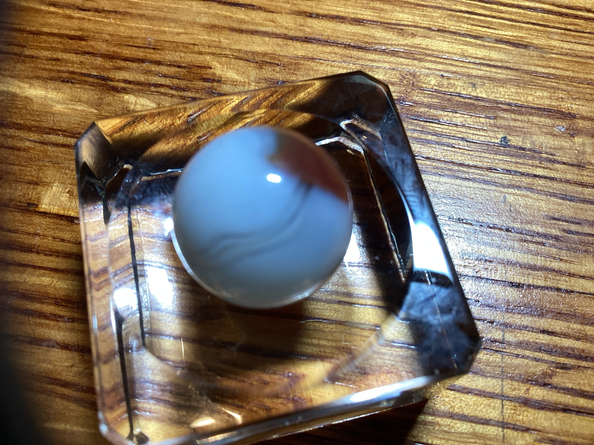 Opaque Blue-White and Brown Patch by Akro Agate Company