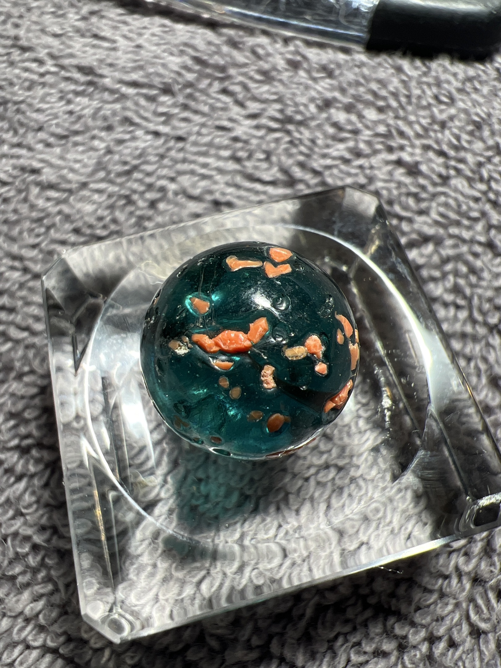 Frit Marble (Aqua with Orange) by German Glassworks (Lauscha Region)
