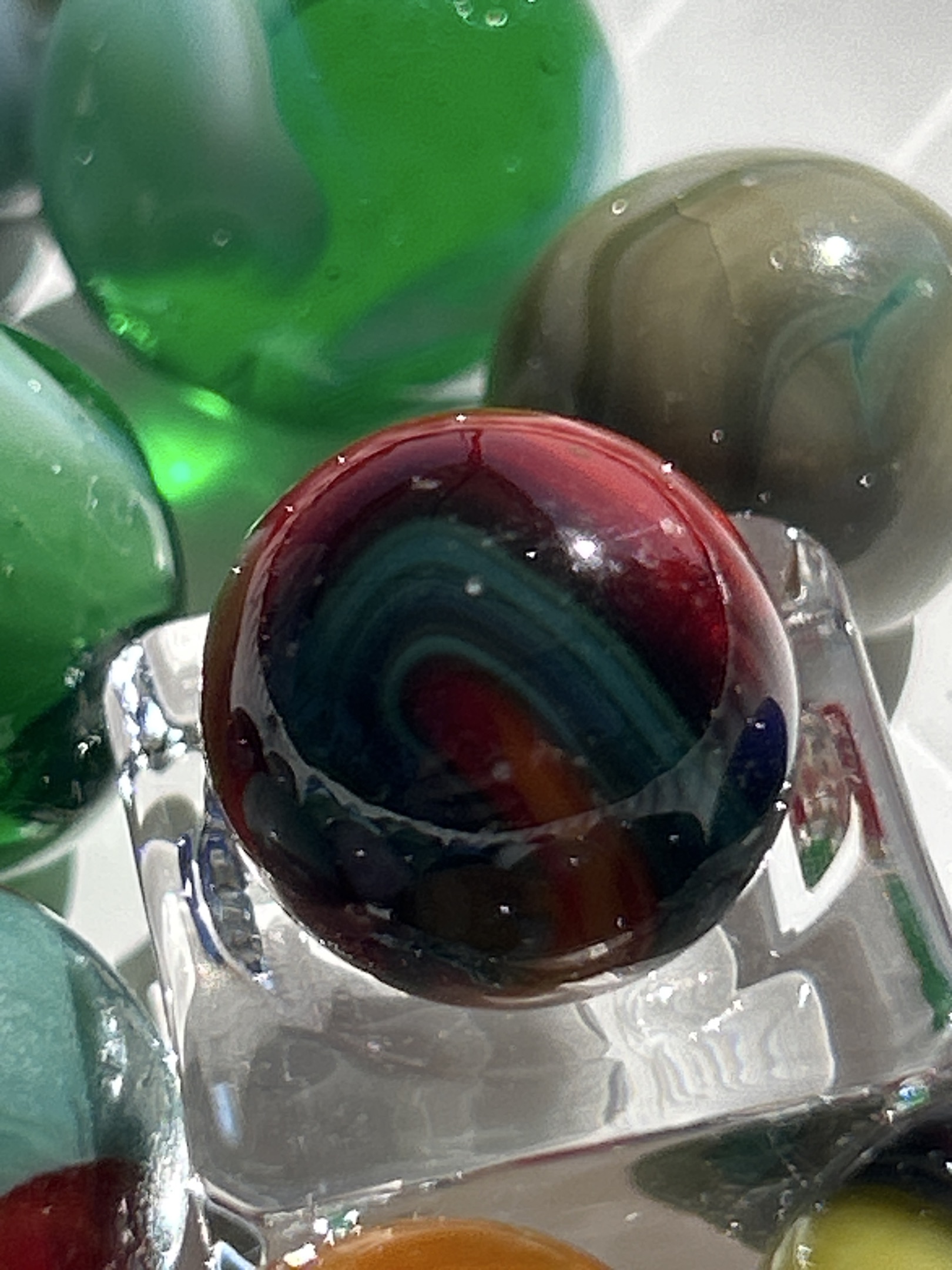 Popeye Corkscrew - Red and Teal by Akro Agate, identification view