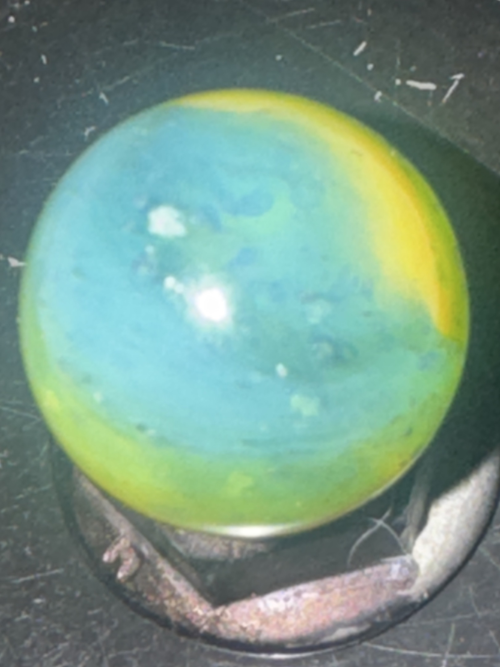 Blue Moonie with Egg Yolk Patch by Akro Agate Company