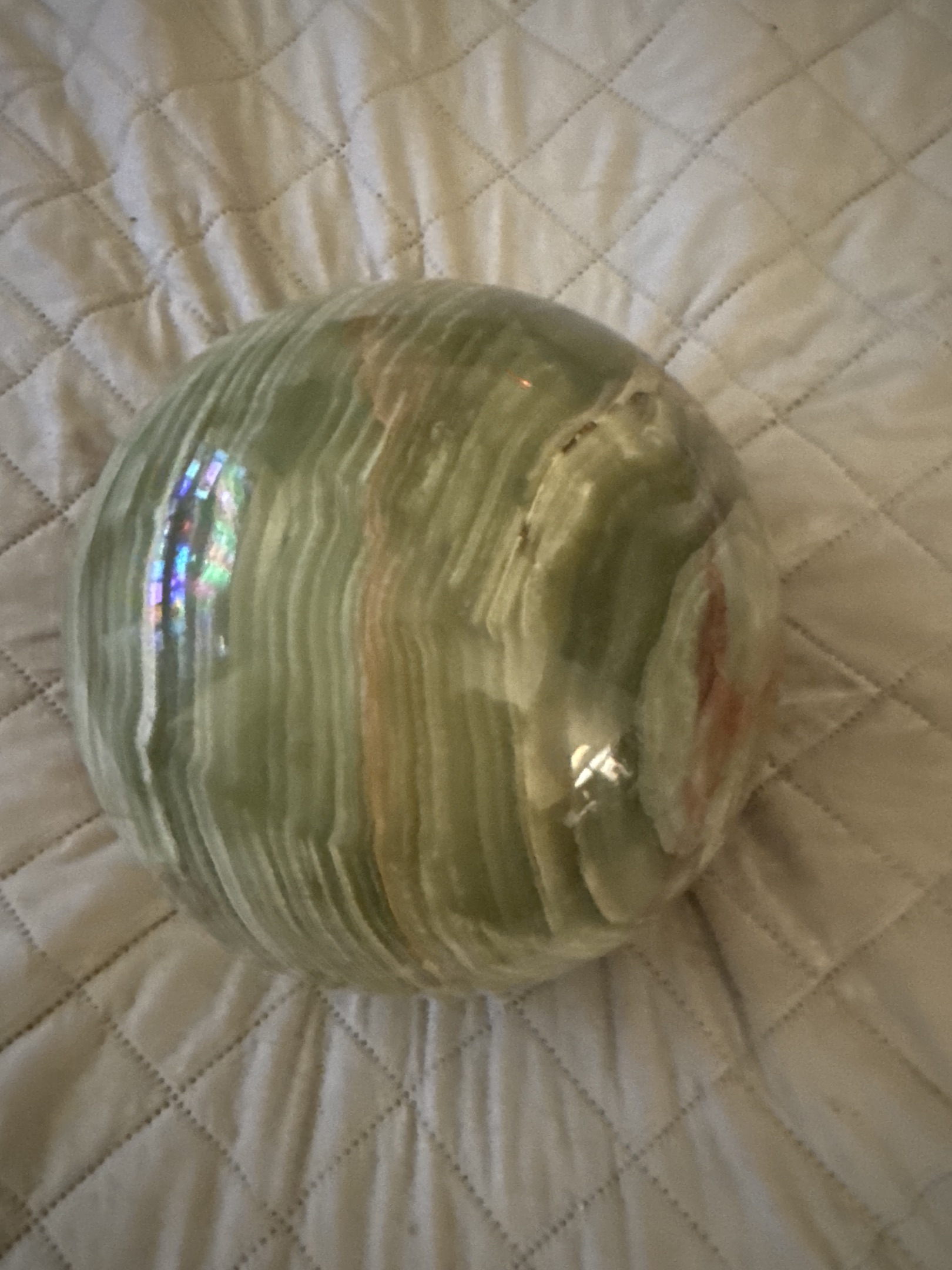 Green Banded Onyx Sphere by Natural Stone - Pakistan Green Onyx, identification view