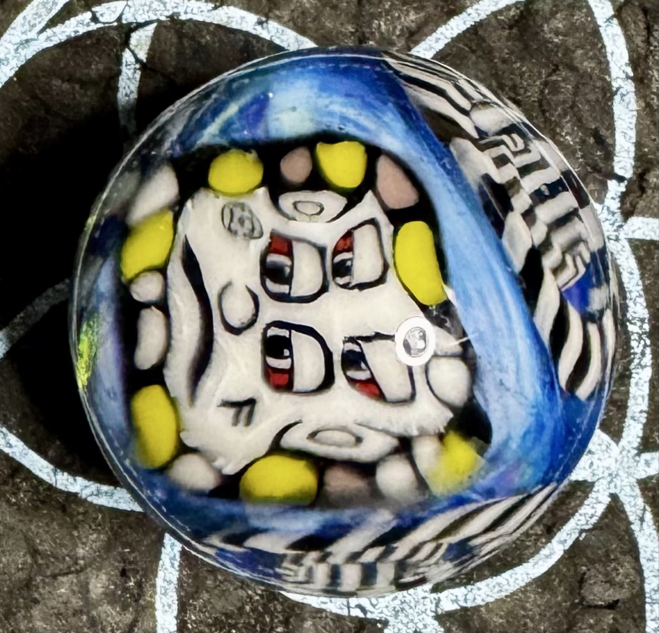 Stacked Millefiori Collaboration Marble by Ben Focus x Pogo (Pogo Glass), identification view
