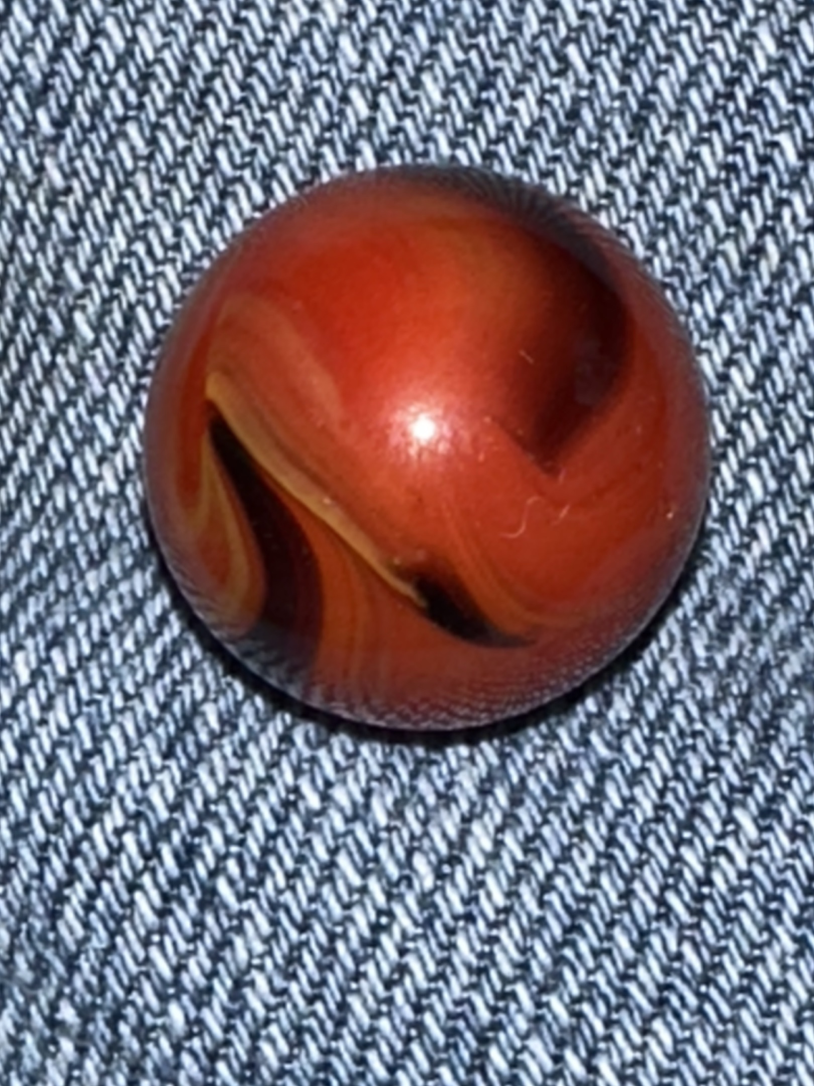 Flame Swirl (Red, Orange, and Dark Brown) by Christensen Agate Company, identification view