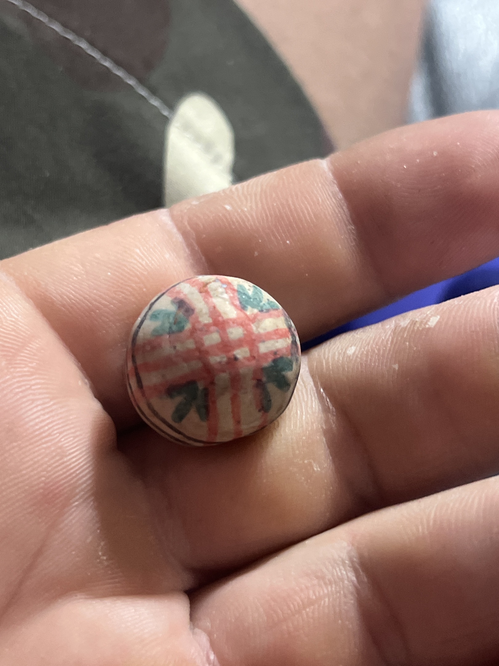 Painted Plaid Chyna / Clay Marble by German Handmade, identification view