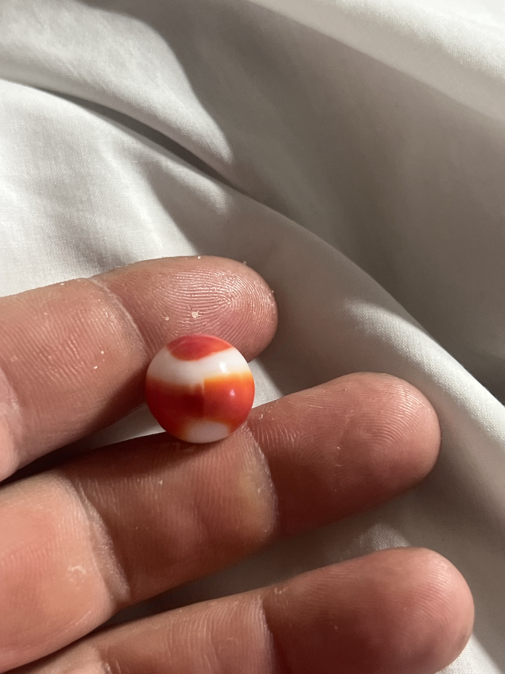 Prize Name (Orange/Red and White) by Akro Agate Company