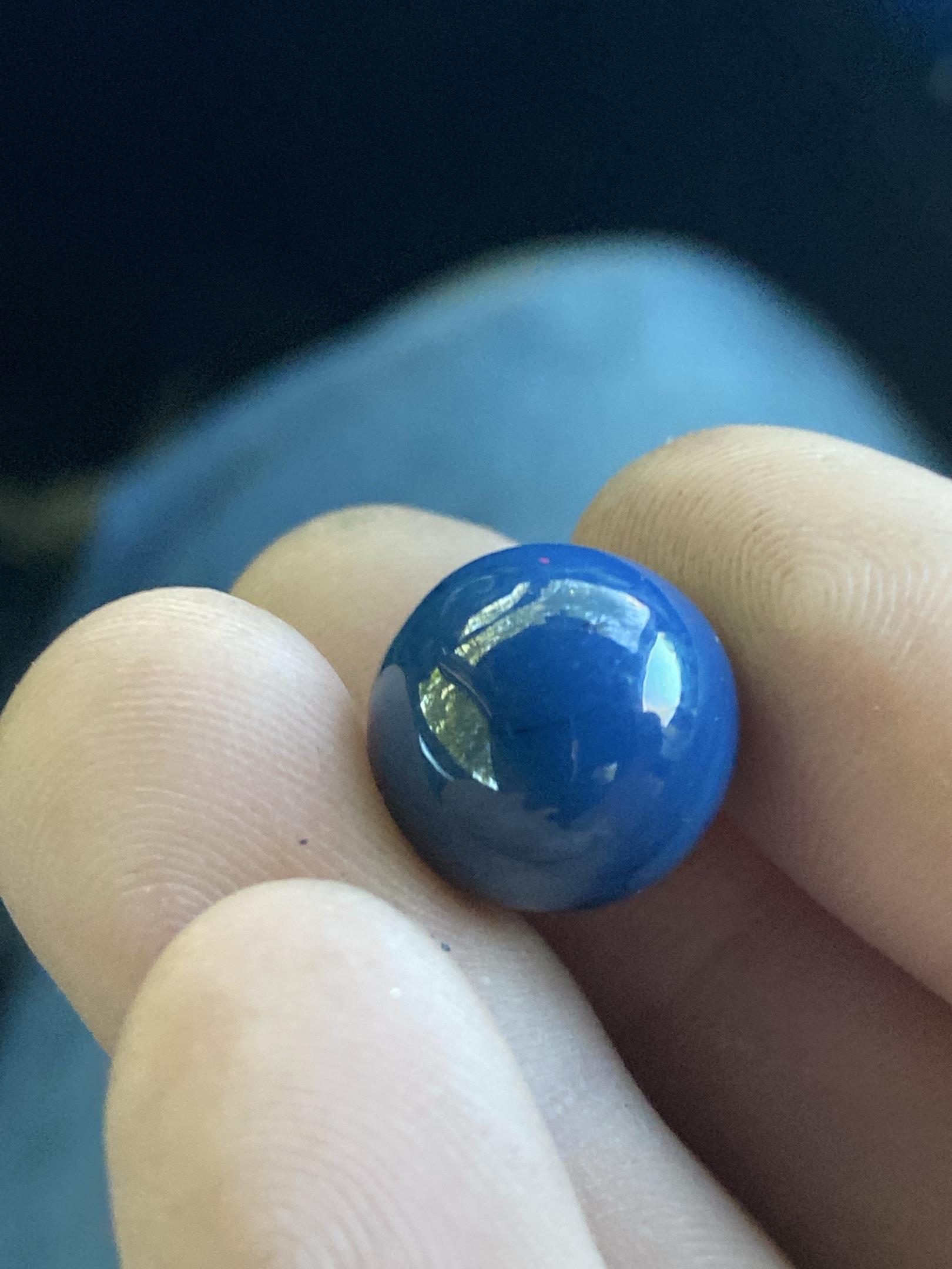Solid Blue Shooter by Vitro Agate / Akro Agate / Marble King, identification view