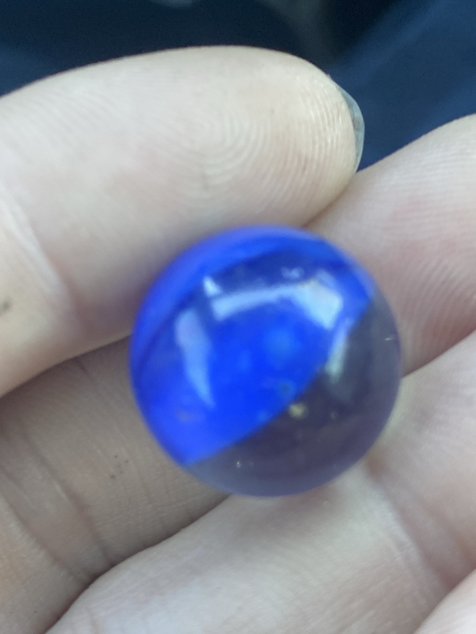 Cobalt Blue Patch Shooter by Vitro Agate Company, identification view