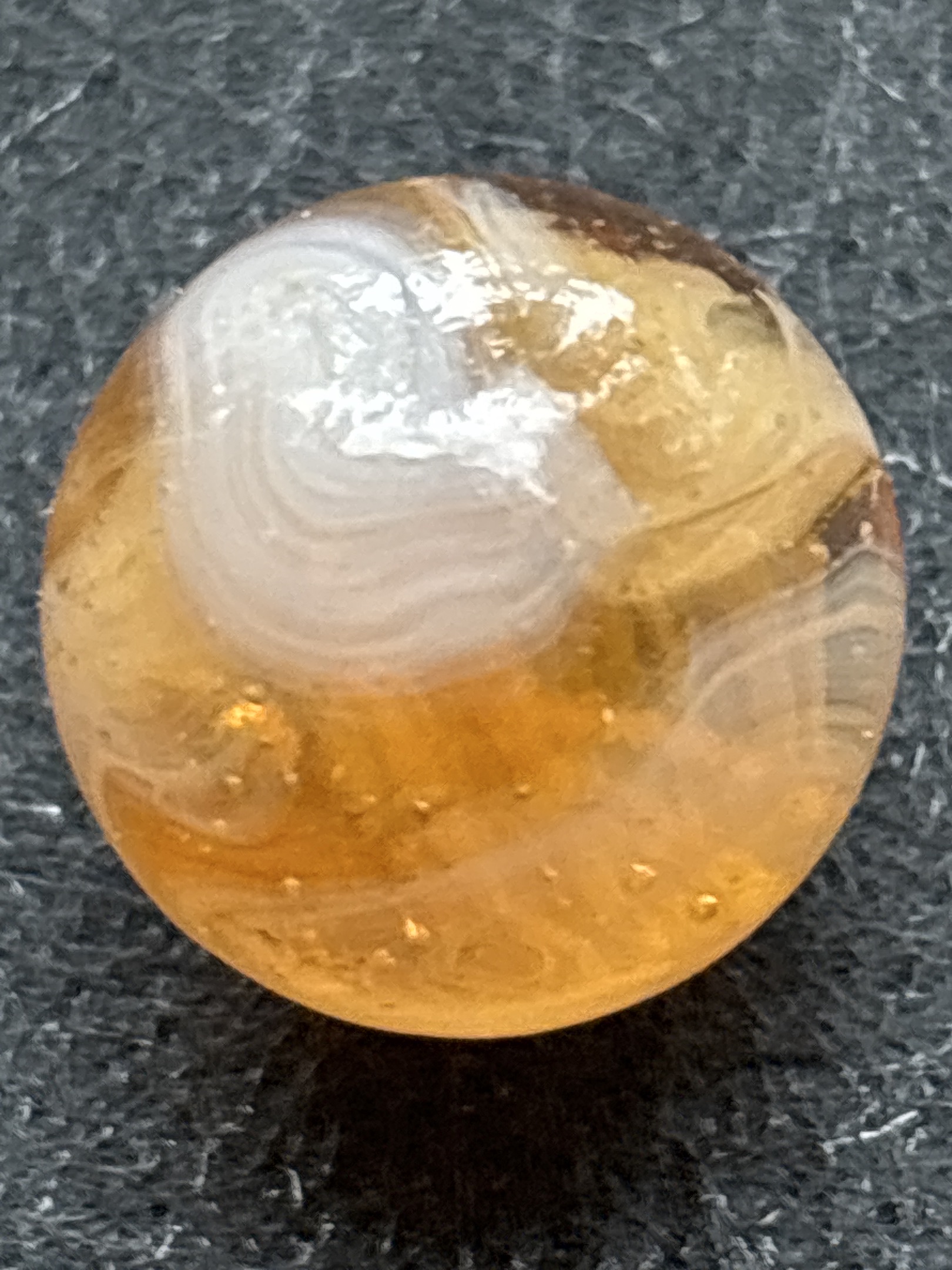 Amber and White Slag by Akro Agate, identification view