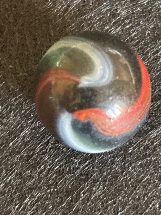 Black Rainbo with Red and White by Peltier Glass Company, identification view