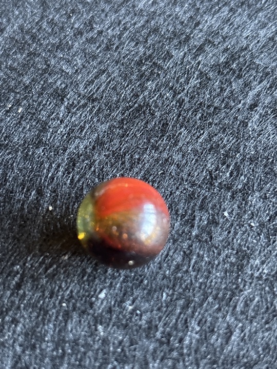 Special - Red and Green on Amber by Akro Agate, identification view