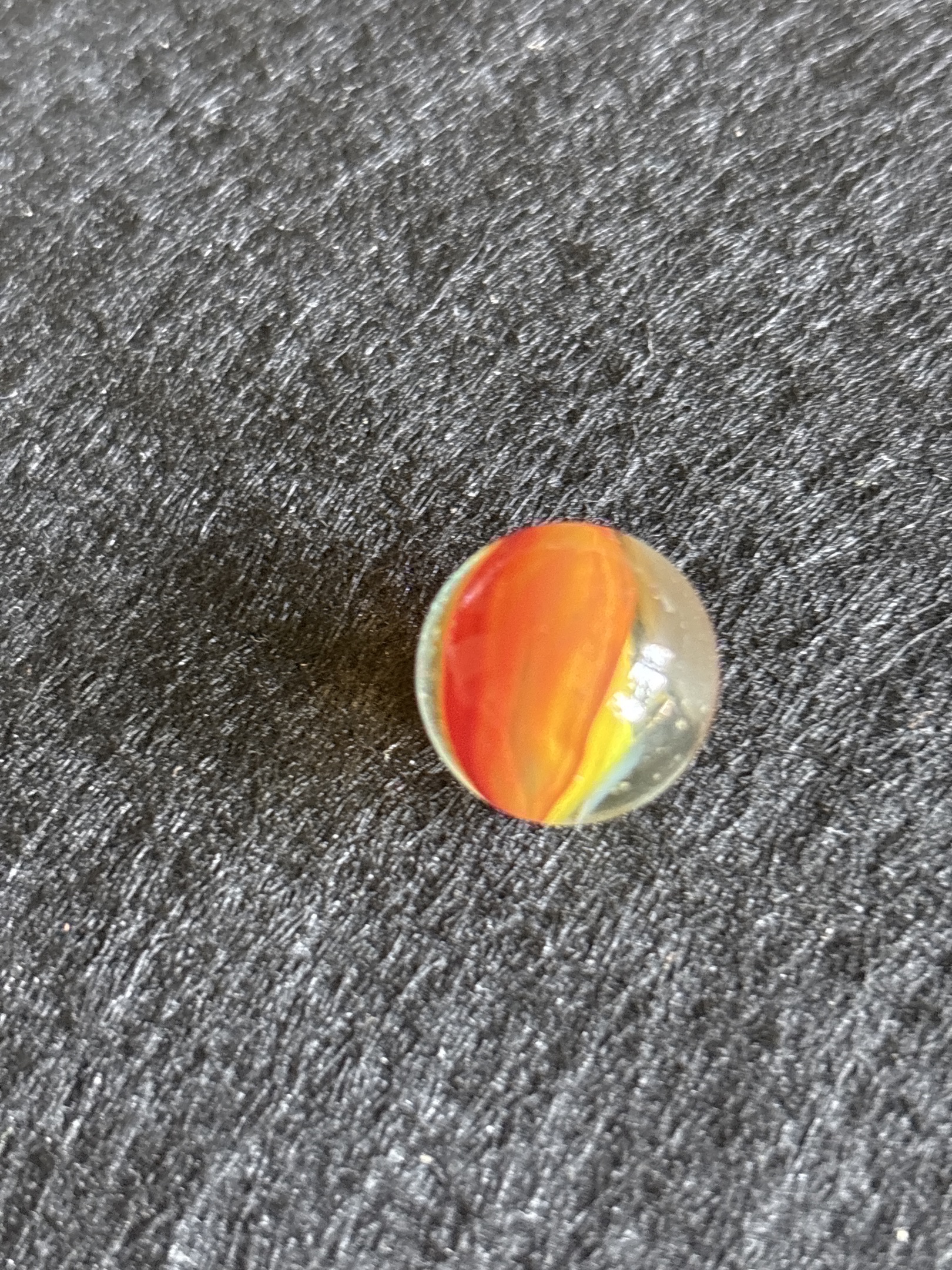 Flame Special - Red Orange on Clear by Akro Agate, identification view