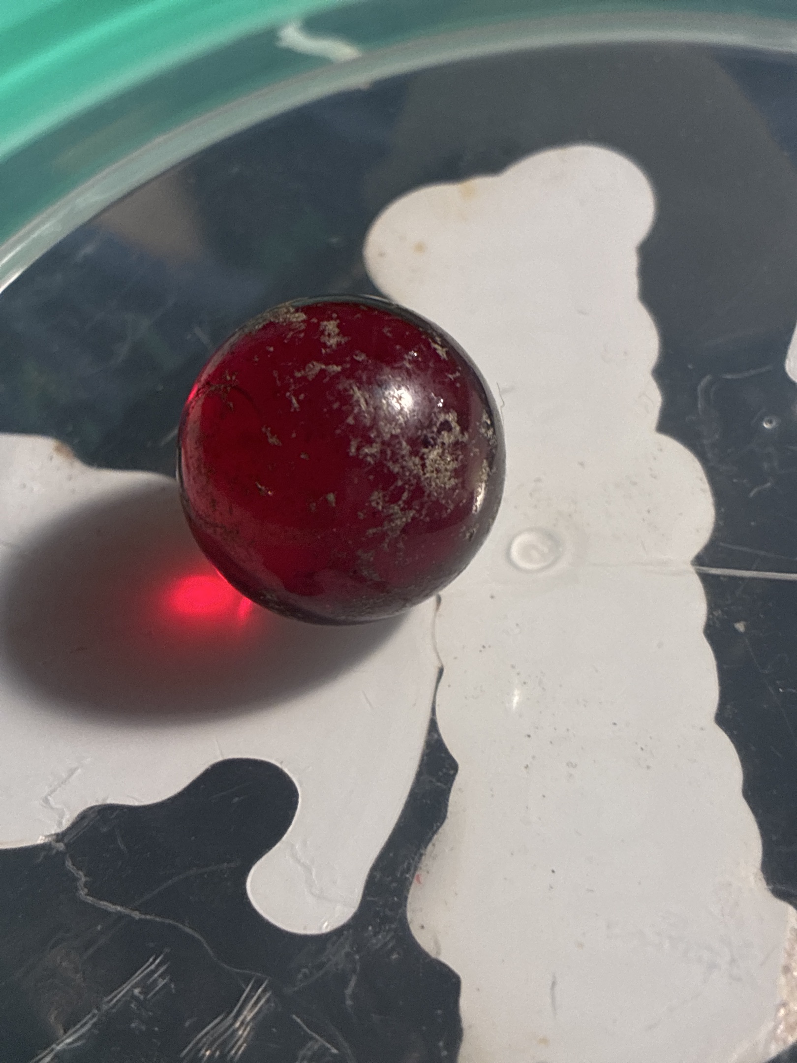 Ruby Red Shooter by Akro Agate, identification view