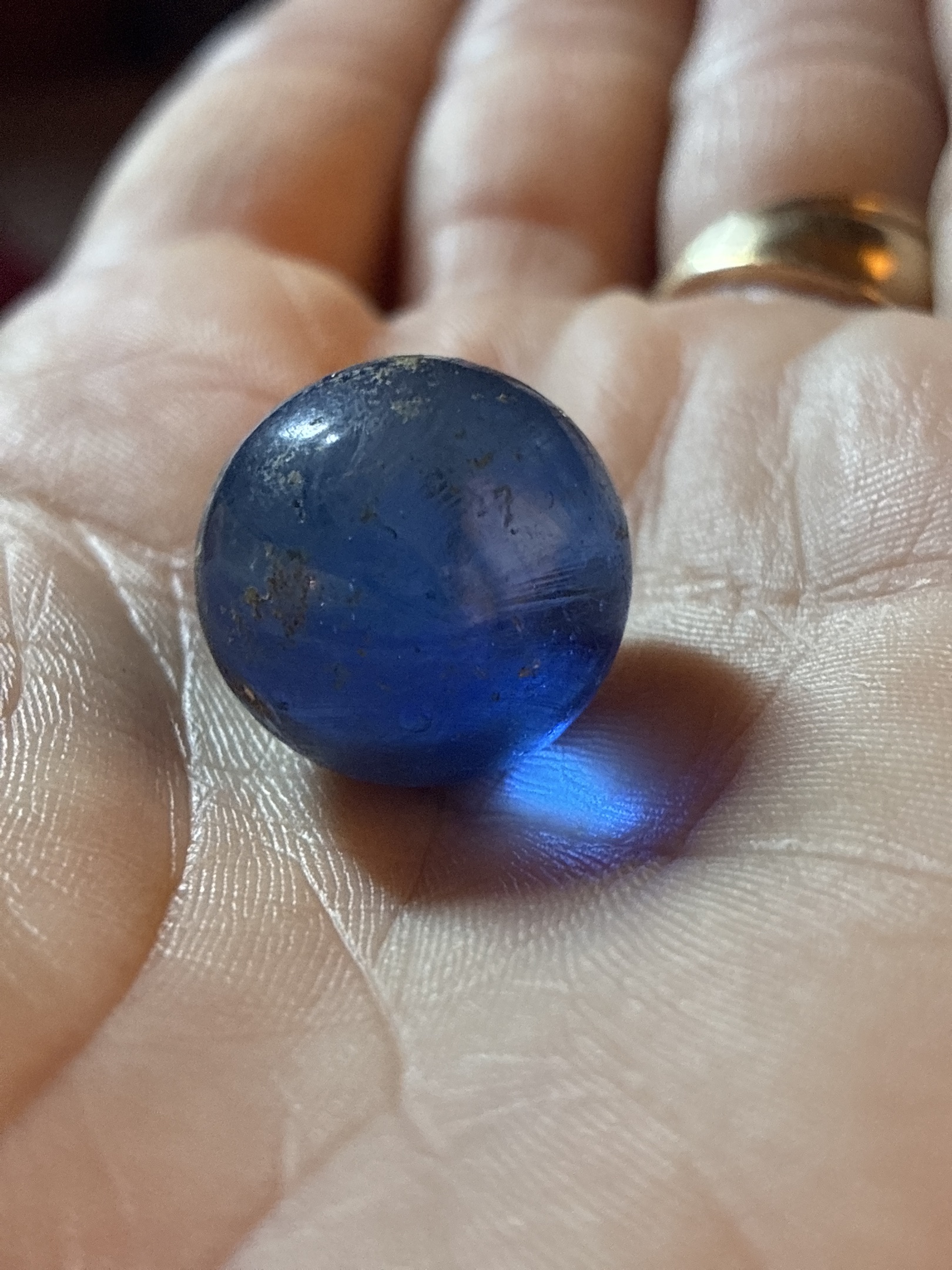 Cobalt Blue Transparent / Crease Pontil by German / Early American Transitional, identification view