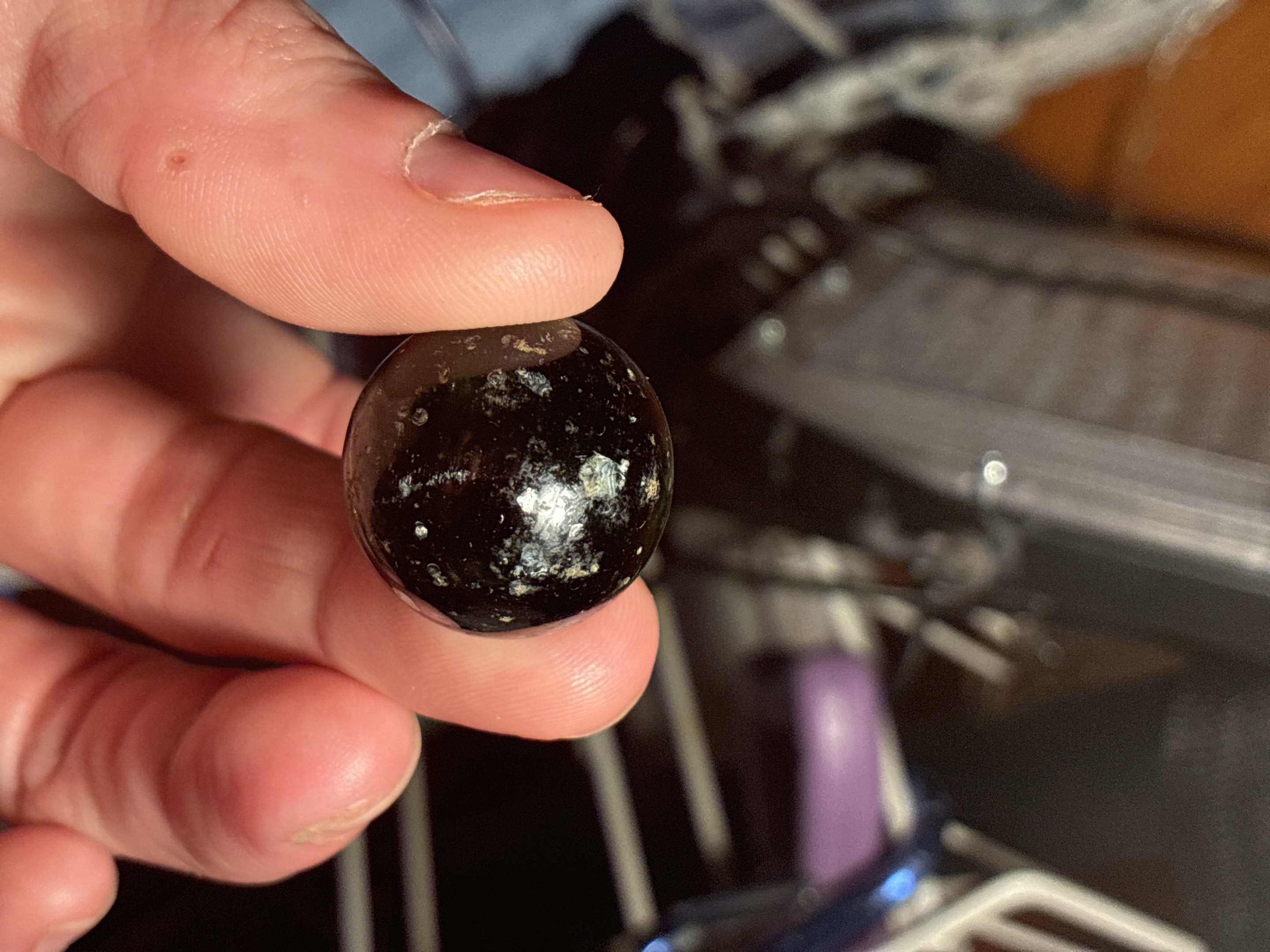 Black Cherry Shooter by Akro Agate Company, identification view