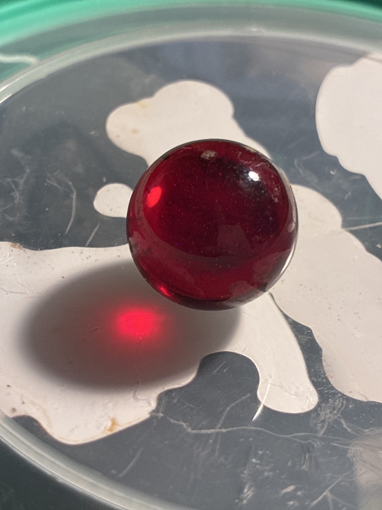 Ruby Clearie by Akro Agate Company, identification view