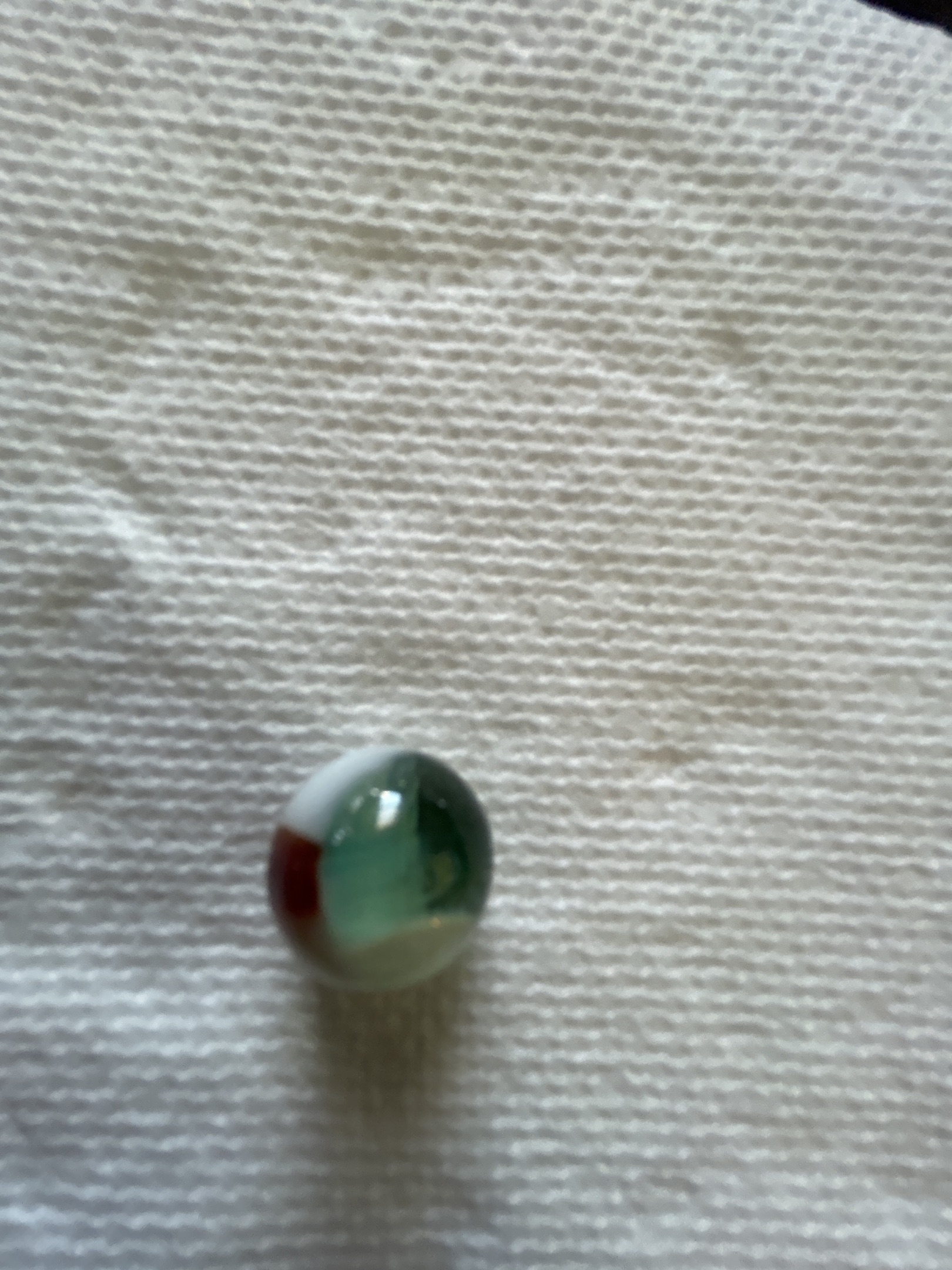Christmas Tri-Color Cat's Eye - Red White Green Parrot by Vitro Agate, identification view