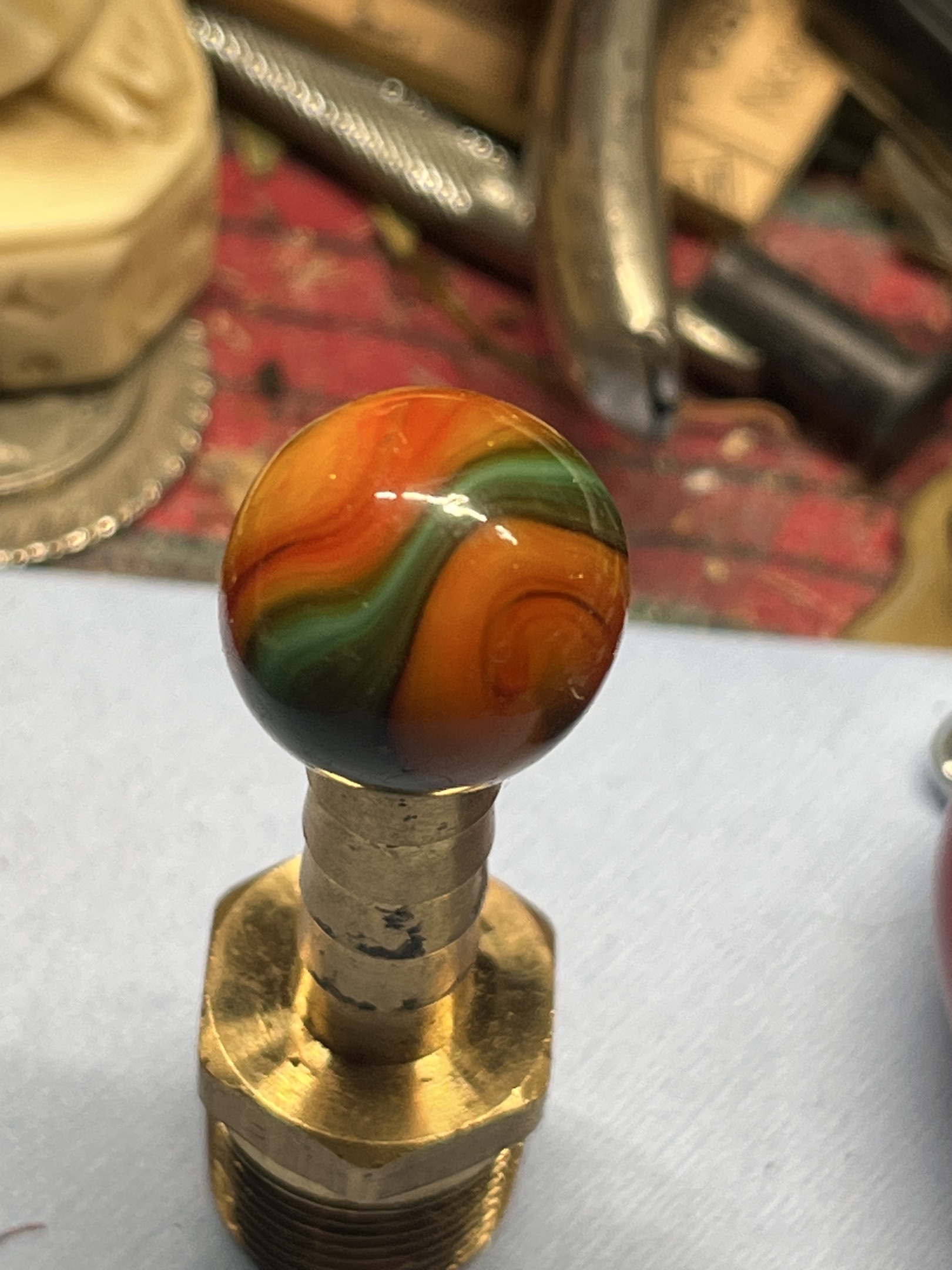 Orange and Green Corkscrew - Limeade by Akro Agate