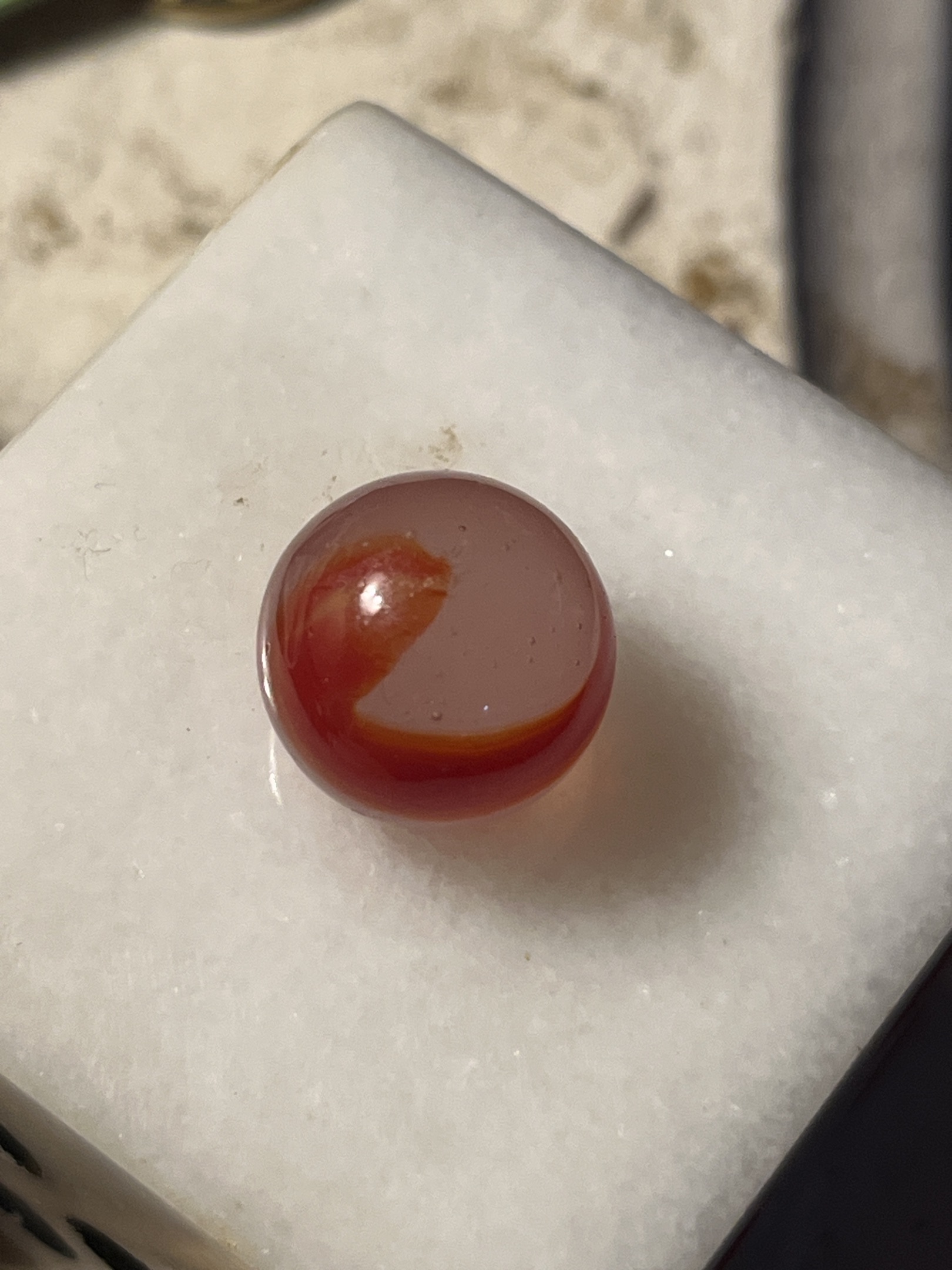 Transparent Red Swirl by Christensen Agate Company, identification view
