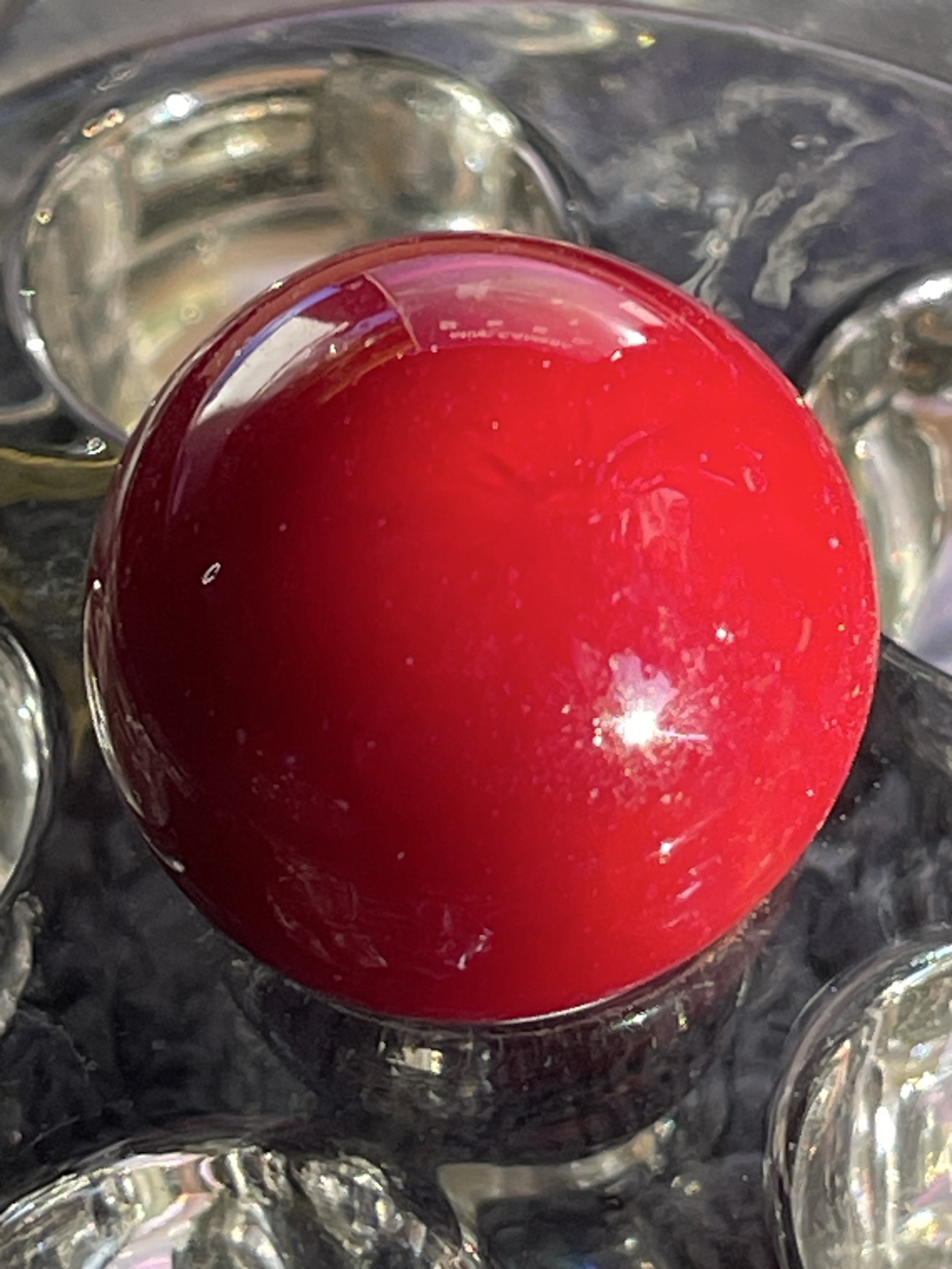 Red Opaque Aggie Shooter by Vitro Agate, identification view