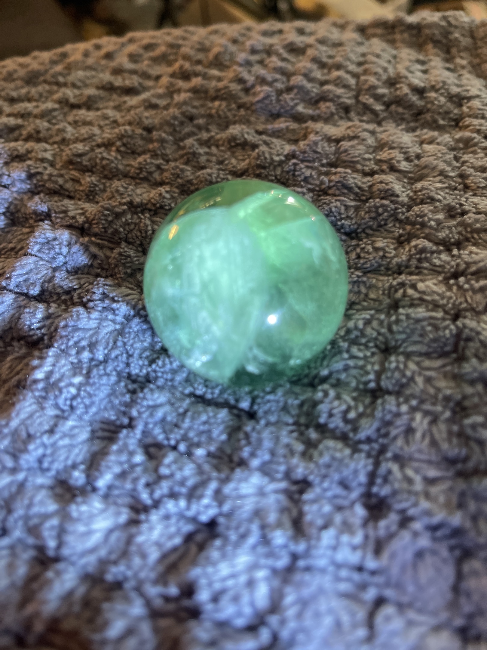 Green Fluorite Ghost Sphere by Contemporary Lapidary - China, identification view