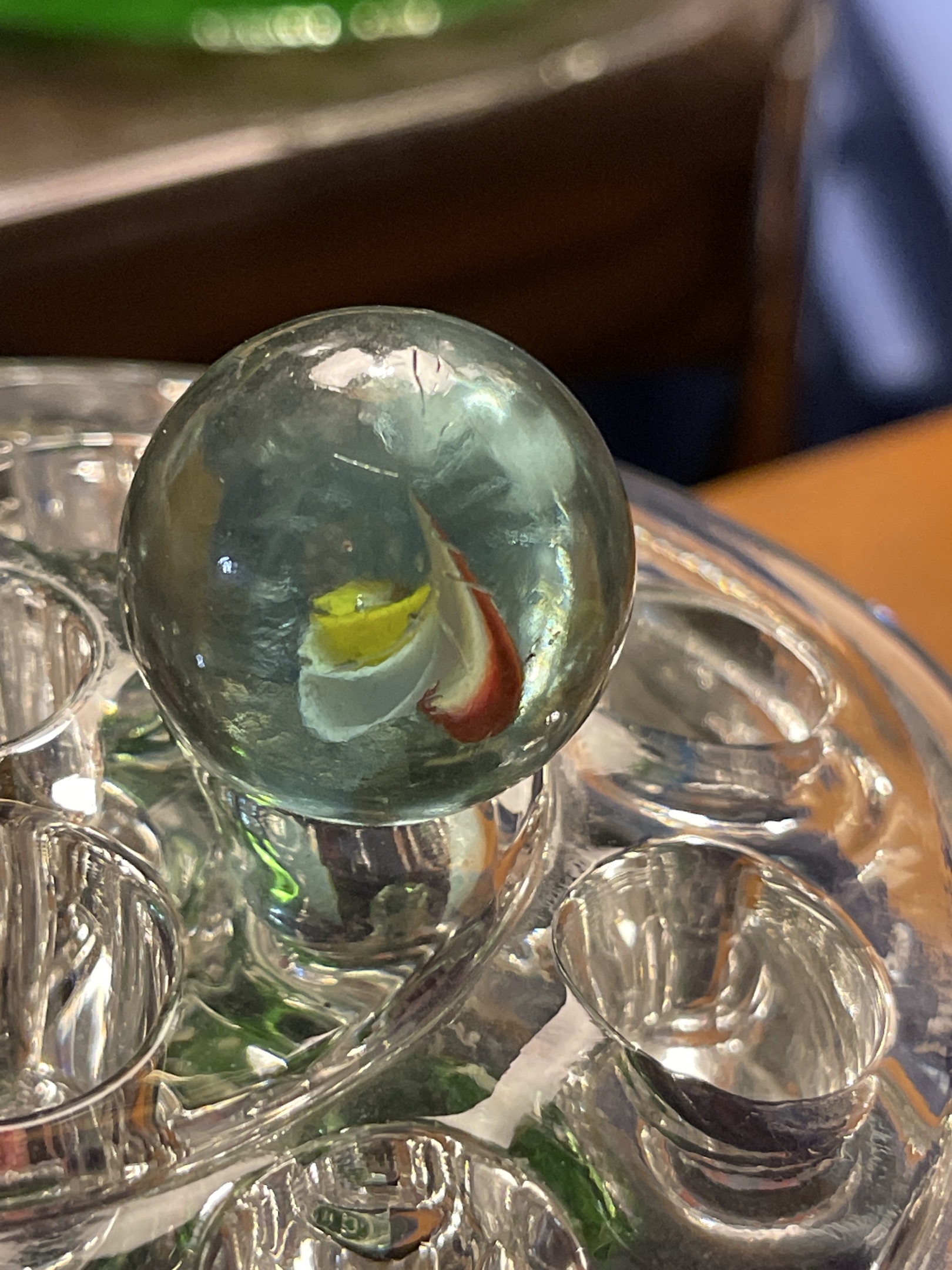 Parrot Tri-Color Cat's Eye Shooter by Vitro Agate, identification view