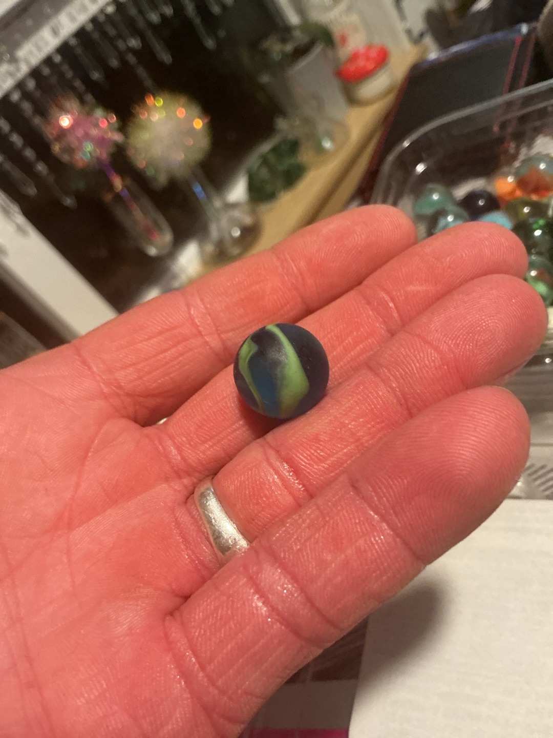 Blue, Lime, and Black Swirl by Vitro Agate Company