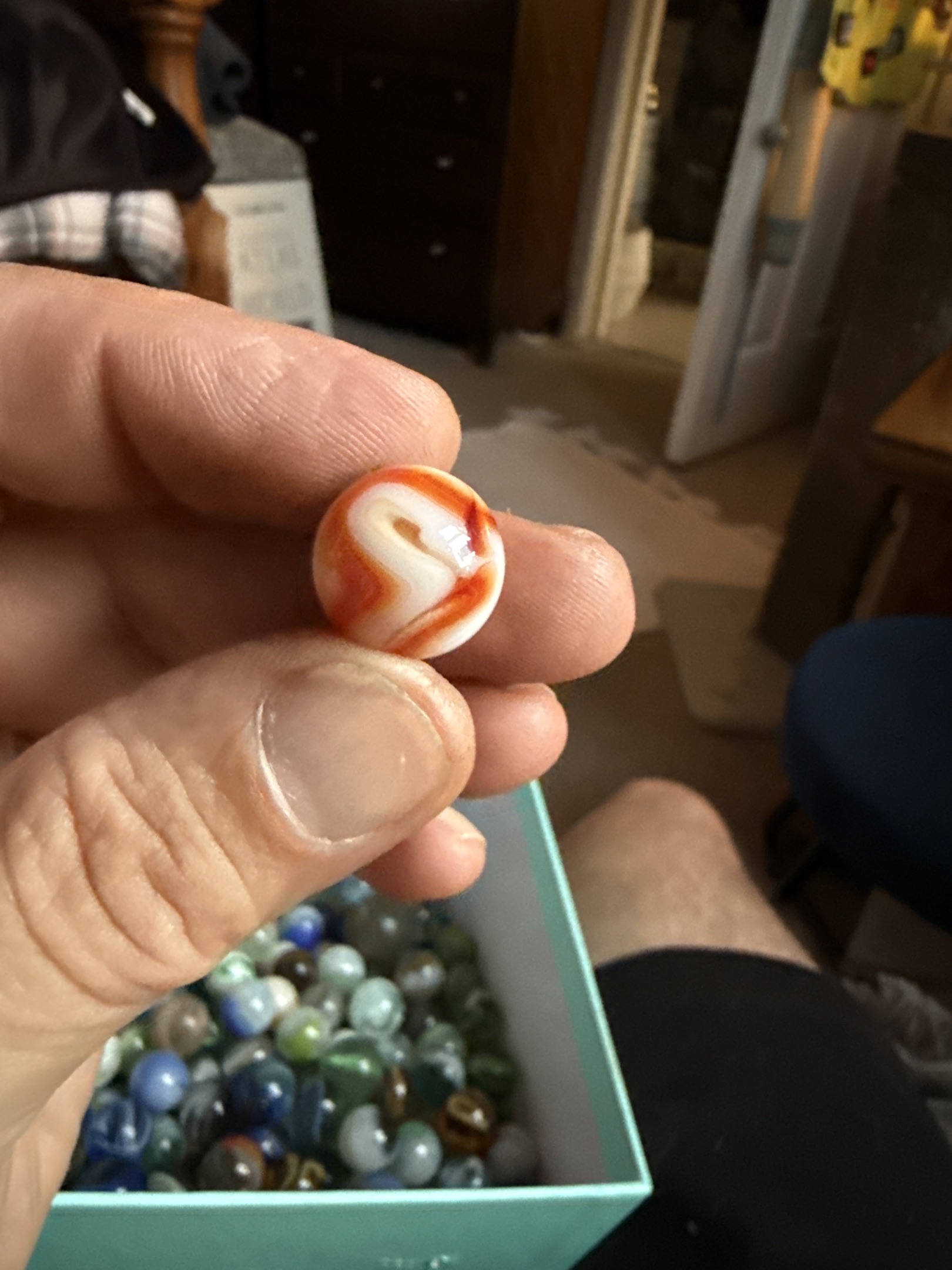 Special - Red Orange Corkscrew on White by Akro Agate