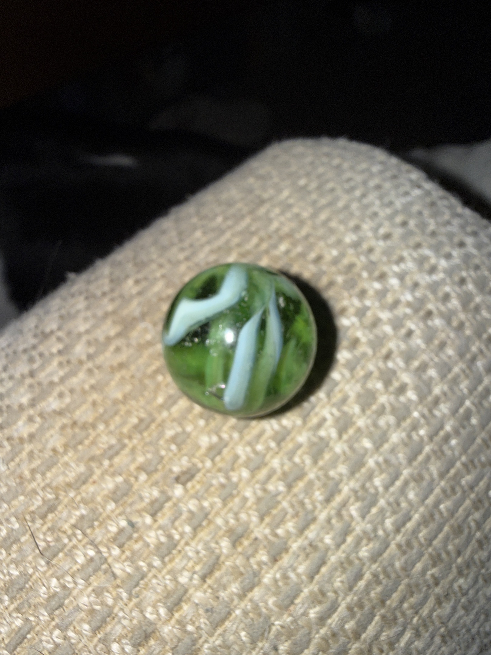 Green and White Cat's Eye Shooter by Vitro Agate, identification view