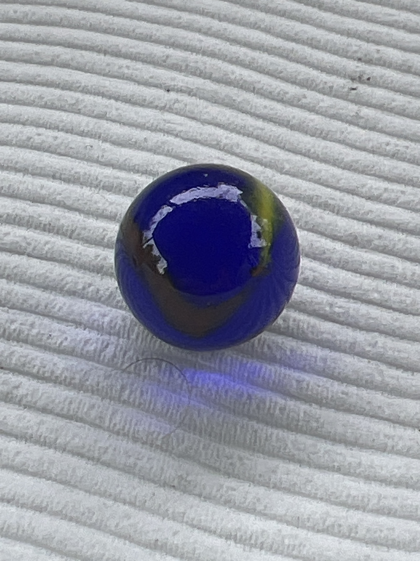 Cobalt Blue with Yellow & Brown Ribbons by Peltier Glass Company