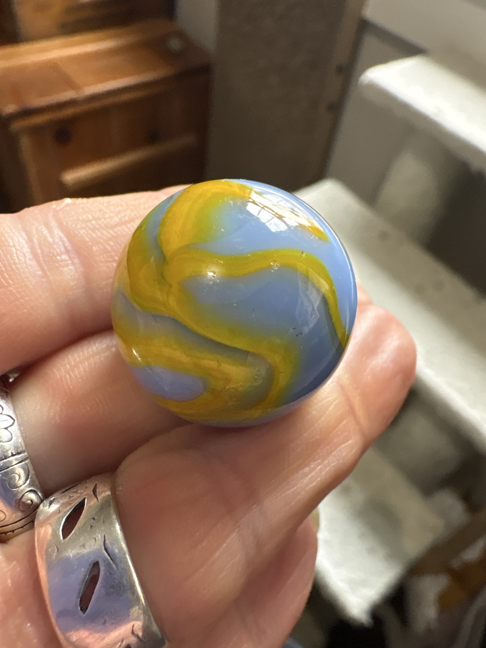 Peltier Blue and Yellow Rainbo by Peltier Glass Company