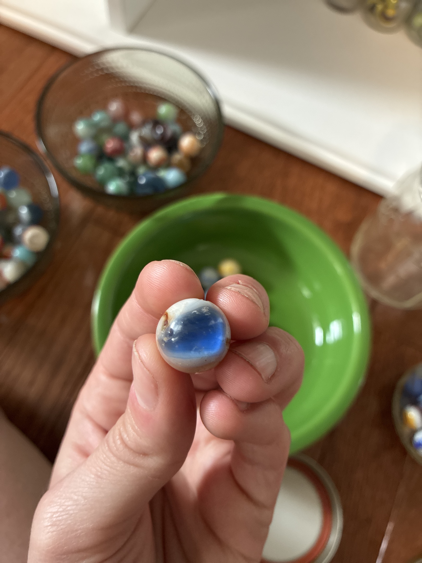 Blue and White with Brown Ribbon by Vitro Agate Company