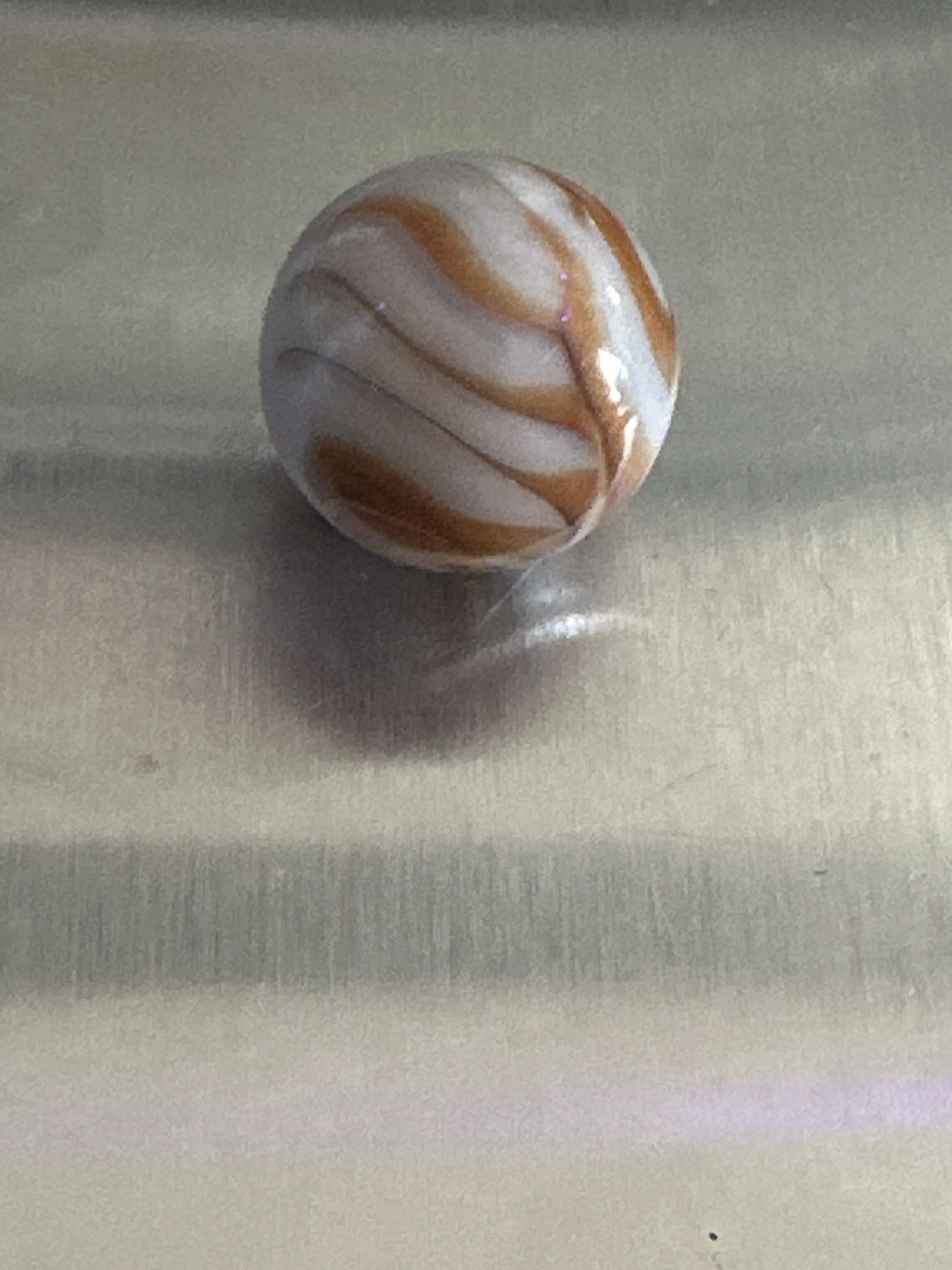 Orange and White Corkscrew by Akro Agate Company, identification view