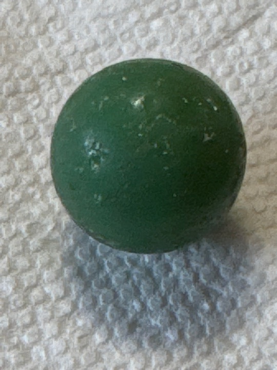 Green Opaque Shooter by Akro Agate, identification view