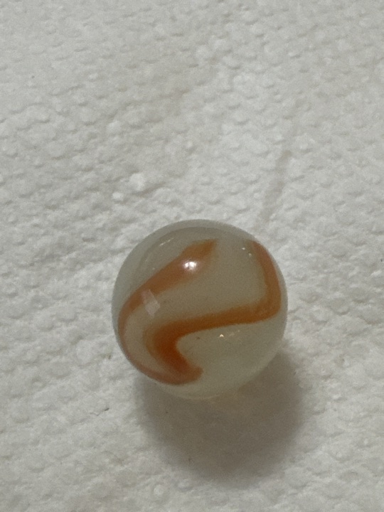 Orange and White Corkscrew by Akro Agate, identification view