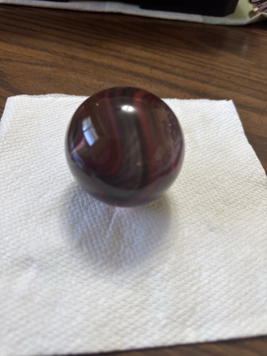 Amethyst & Oxblood Ribbon Sphere by Contemporary Studio Art Glass, identification view