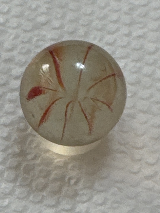 Red Ribbon Transparent Swirl by German Handmade - Lauscha region, identification view