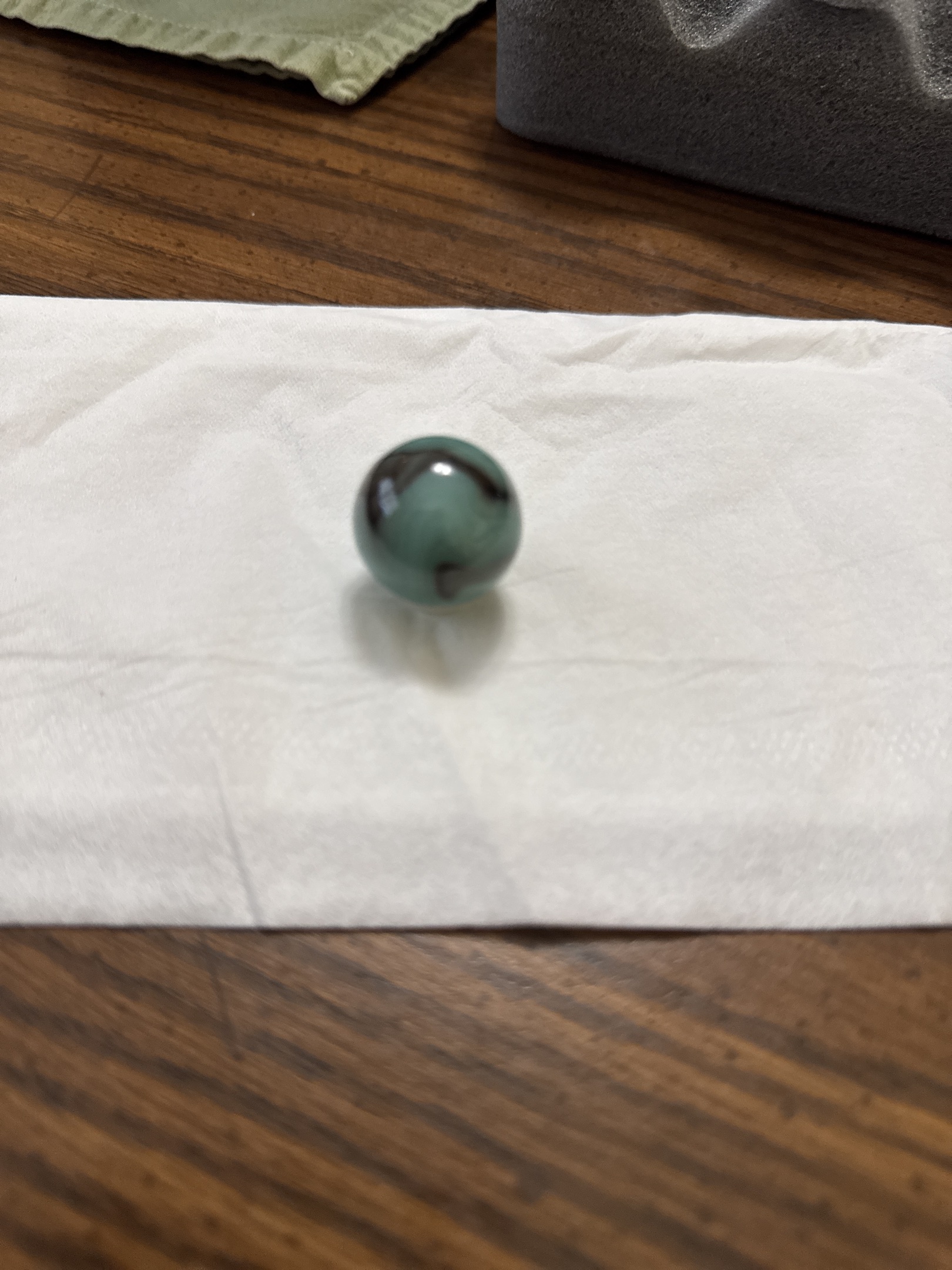 Teal Opaque Swirl with Brown Ribbon by Alley Agate, identification view