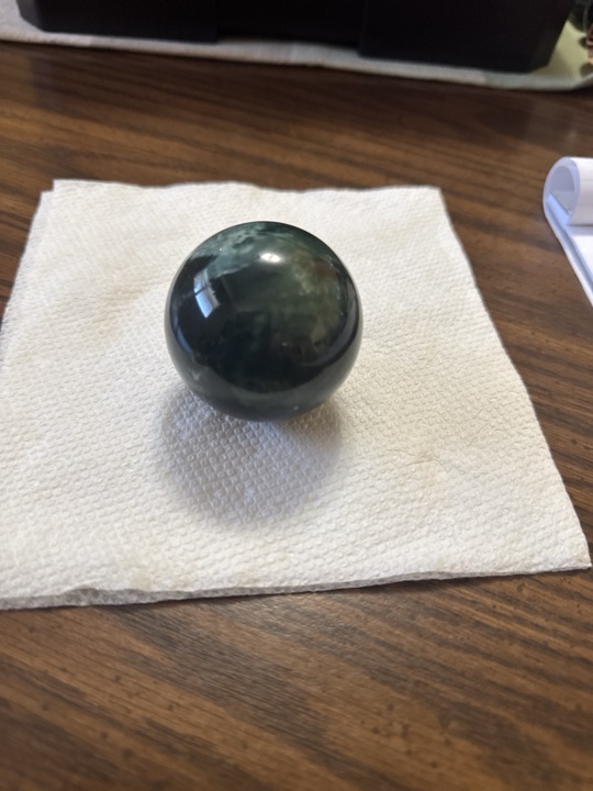 Moss Agate Sphere by Contemporary Lapidary (China / India), identification view