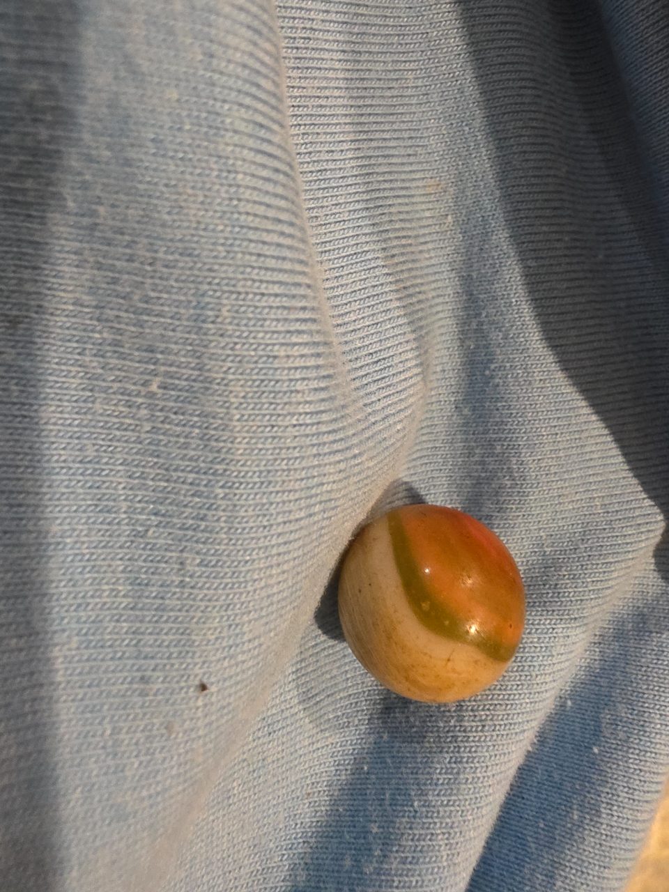 Special Egg Yolk Patch - Orange with Green Edge on White by Akro Agate, identification view